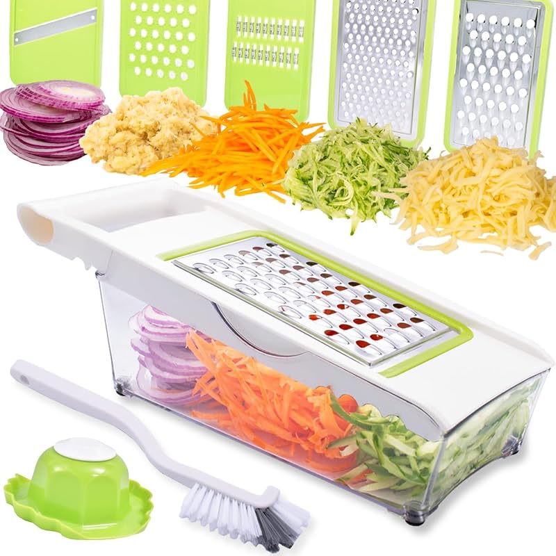 Cheese Grater with Container,5 In 1 Vegetable Slicer,Multi Purpose Graters for Kitchen, Easy to Clean Box Grater with Handle,Stainless Steel Cheese Shredder,Julienne Slicer
