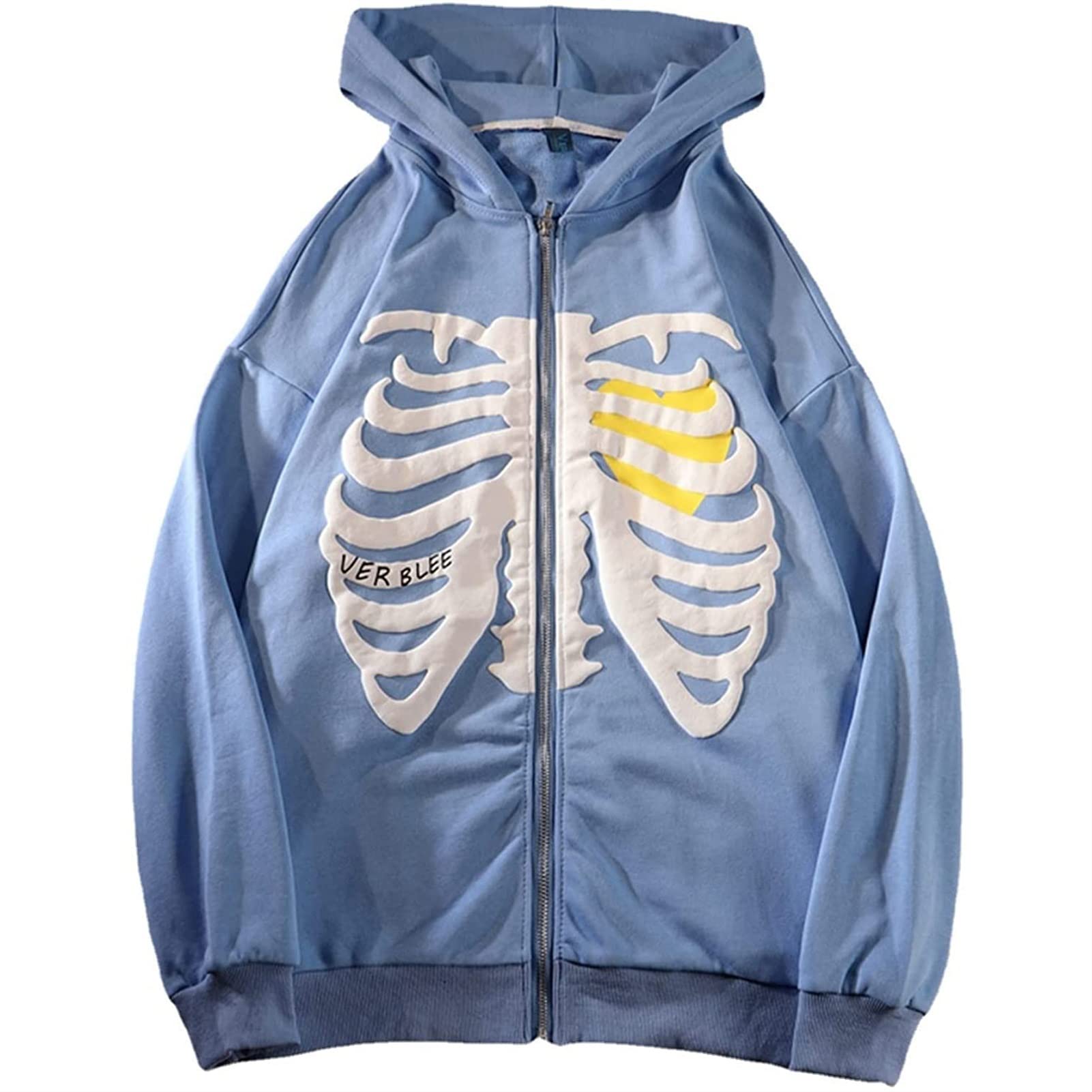Skeleton Zip Up Hoodie Y2k Skeleton Jacket Black for Men Women Sweatshirt (Color : Blue, Size : Medium)