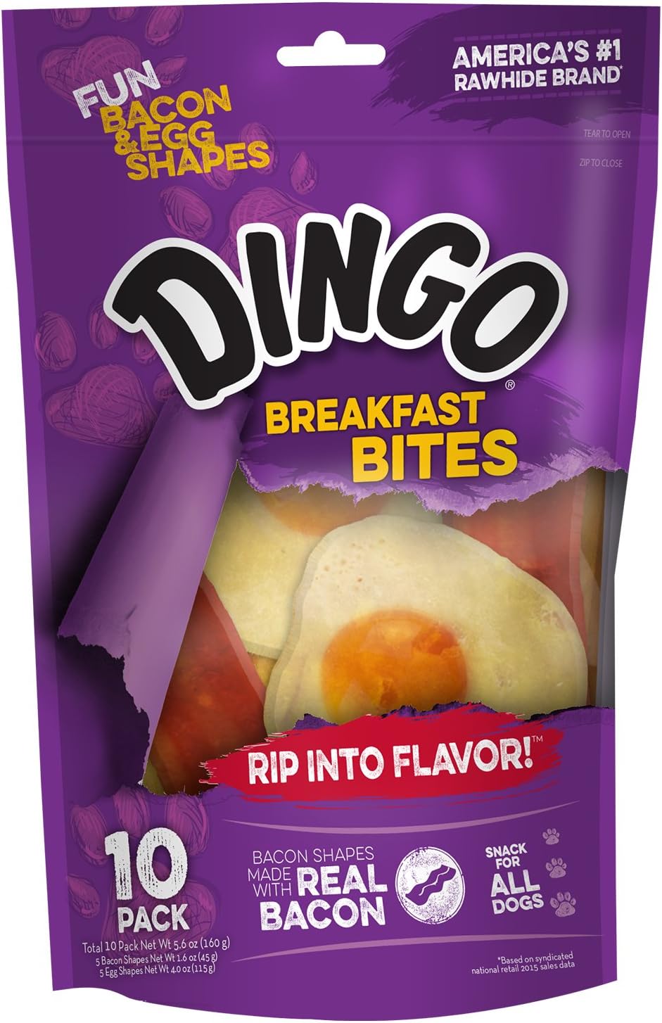 Dingo Breakfast Bites Snack For All Dogs, 10-Count, Bacon/Egg Shape