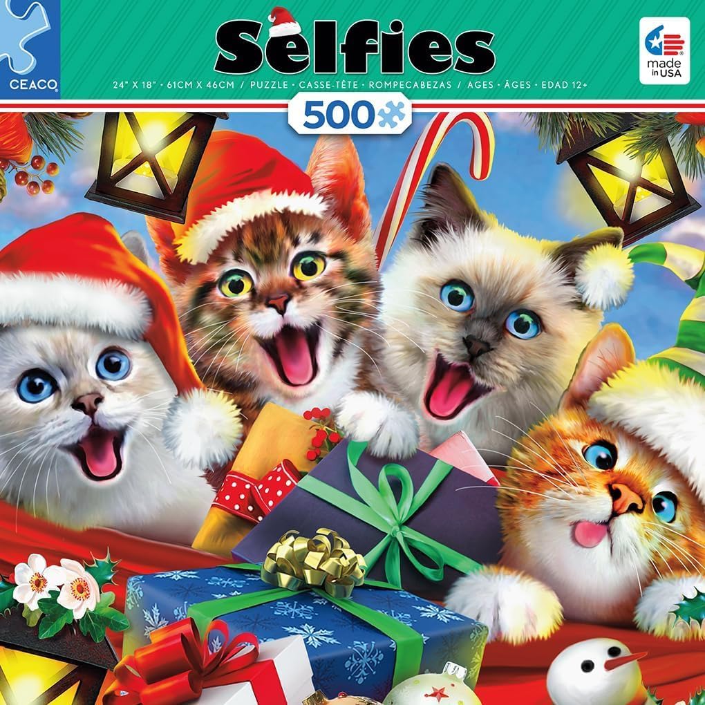 Ceaco - Howard Robinson - Selfies - Holiday Cats - 500 Piece Jigsaw Puzzle