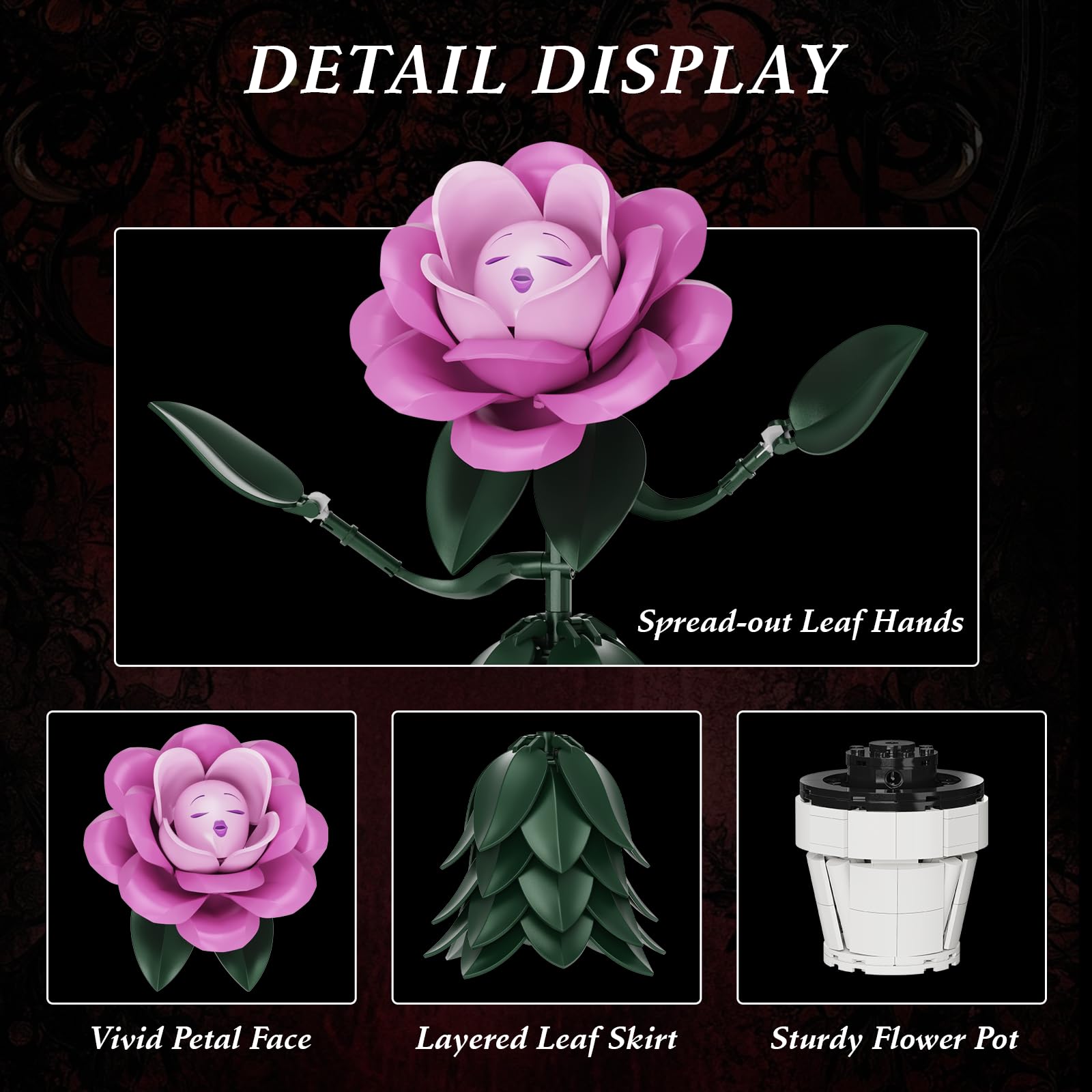 Wonderland Flower Building Sets, Compatible with Lego Flowers for Adults, Girls, Women and Fans - Pink Rose Flower Gifts for Birthday, Party and Festivals (220 PCS)
