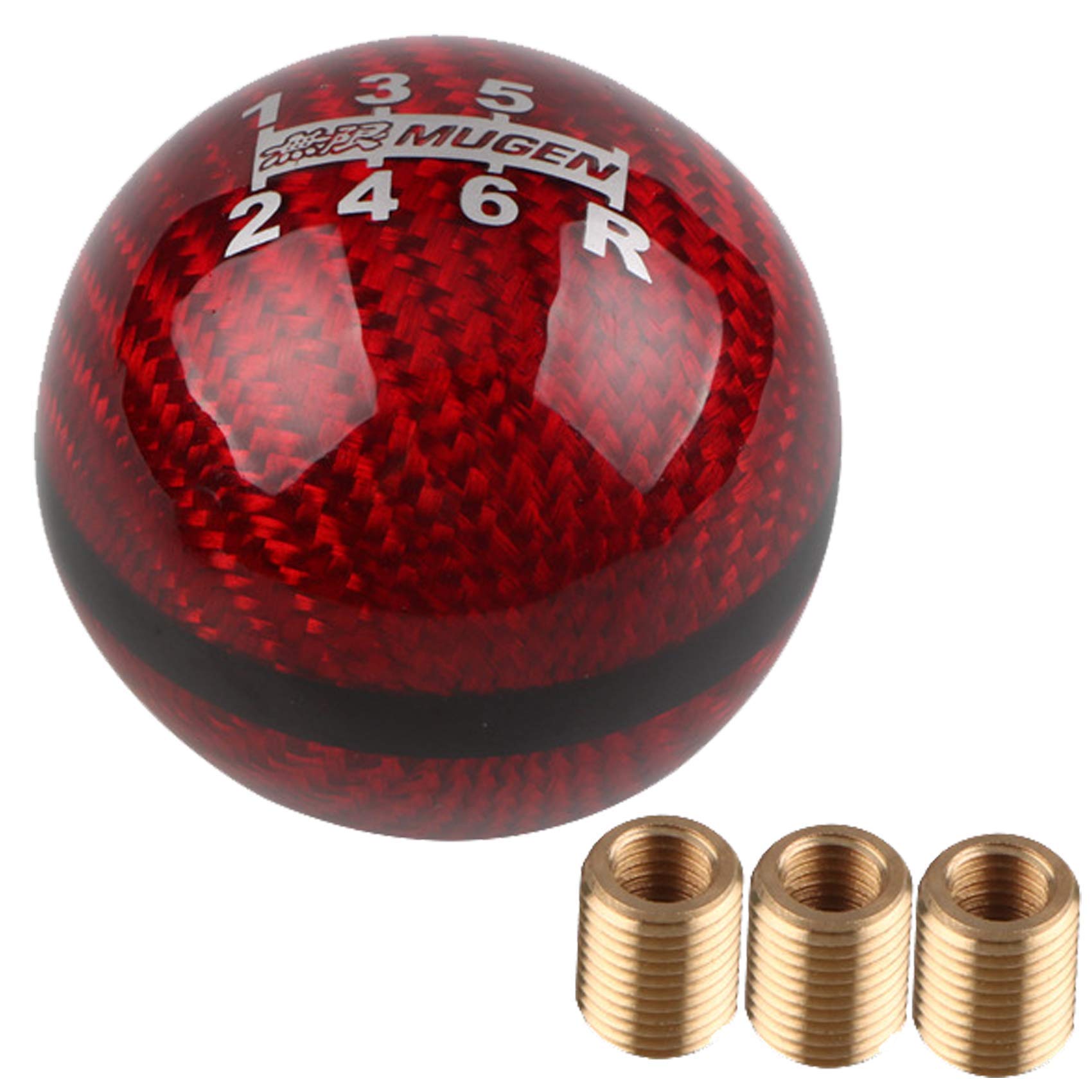 AUTENS 6 Speed Red Manual Gear Shift Knob Ball, Carbon Fiber and