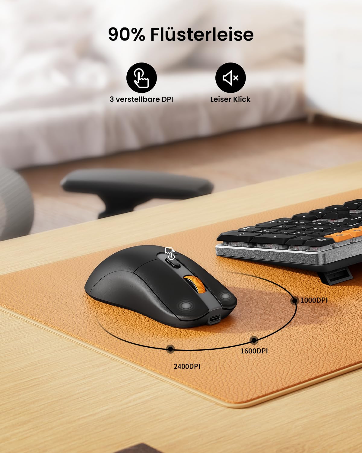 ProtoArc Mechanische Tastatur Maus Set Kabellos, KM310 Full-Size Wiederaufladbare Funktastatur Maus, 2,4 G+Dual Bluetooth, Rotem Schalter, Multi-Gerät, QWERTZ Layout, für Windows/Mac - Space Grau