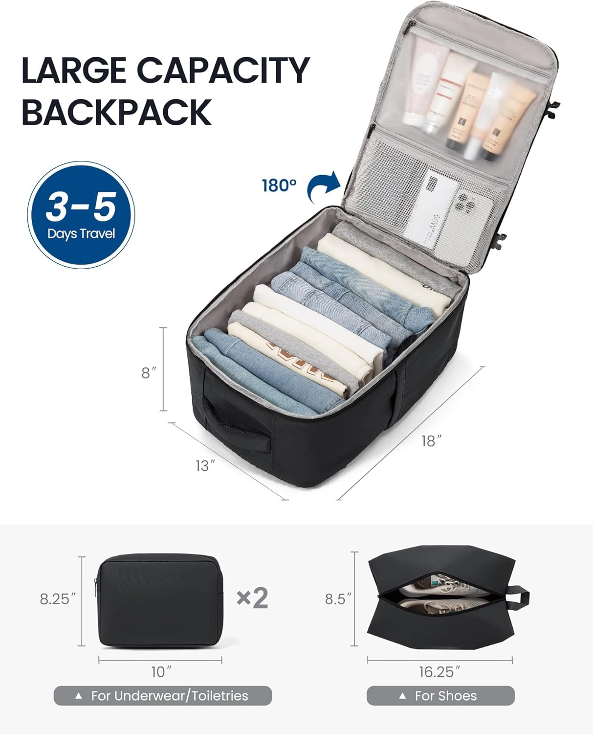 LOVEVOOK Travel Backpackfor Men, 40L Carry on Backpack Flight Approved with 3 Packing Cubes, Extra Large Personal Item Bag Fit 17.3 inch Laptop for Business Trip Weekender, Waterproof Daypack, Gray - Image 2