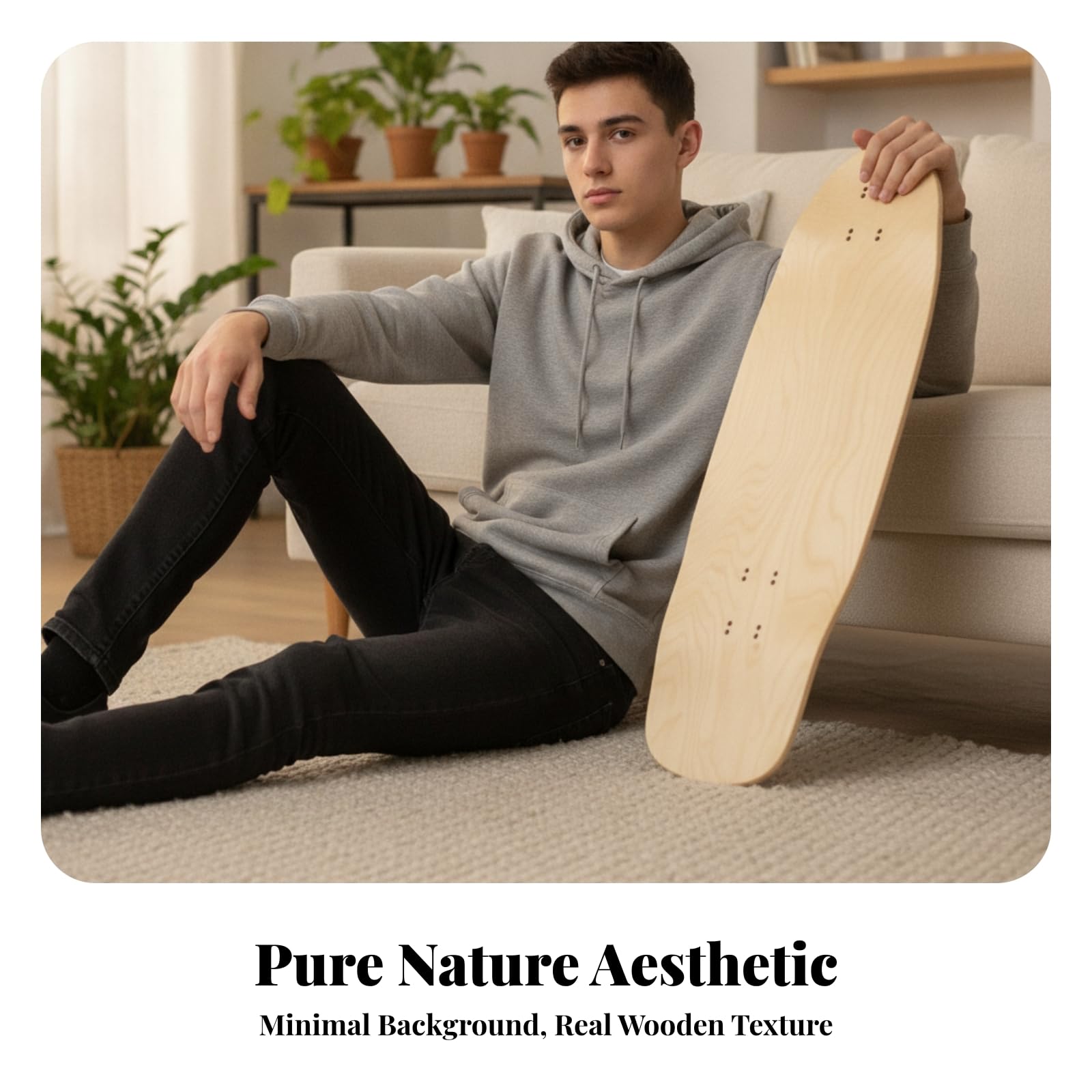 Plateau de Skateboard en Érable Deck Planche Cruiser avec Concave Double Kick Sept Plis Tout Bois Perçages Multiples pour Montage Adaptable Poids