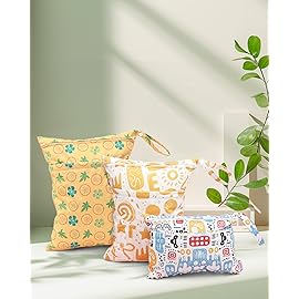 ALVABABY 3 Cloth Diaper Wet Dry Bags Waterproof Reusable with Two Zippered Pockets Travel Beach Pool Daycare Soiled Baby Items Yoga Gym Bag for Swimsuits or Wet Clothes Small medium Large 3L-SML05