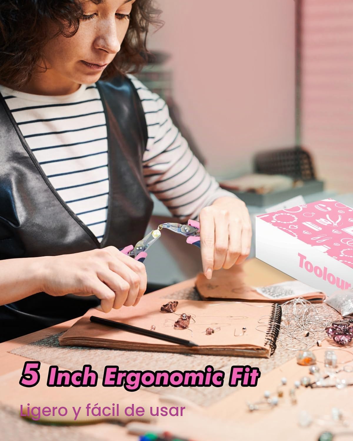 10 Alicates para Joyería - Kit de Herramientas para Hacer Joyas en Acero al Carbono- Herramientas Profesionales de Bisutería para Manualidades de Joyería en Elegante Rosa