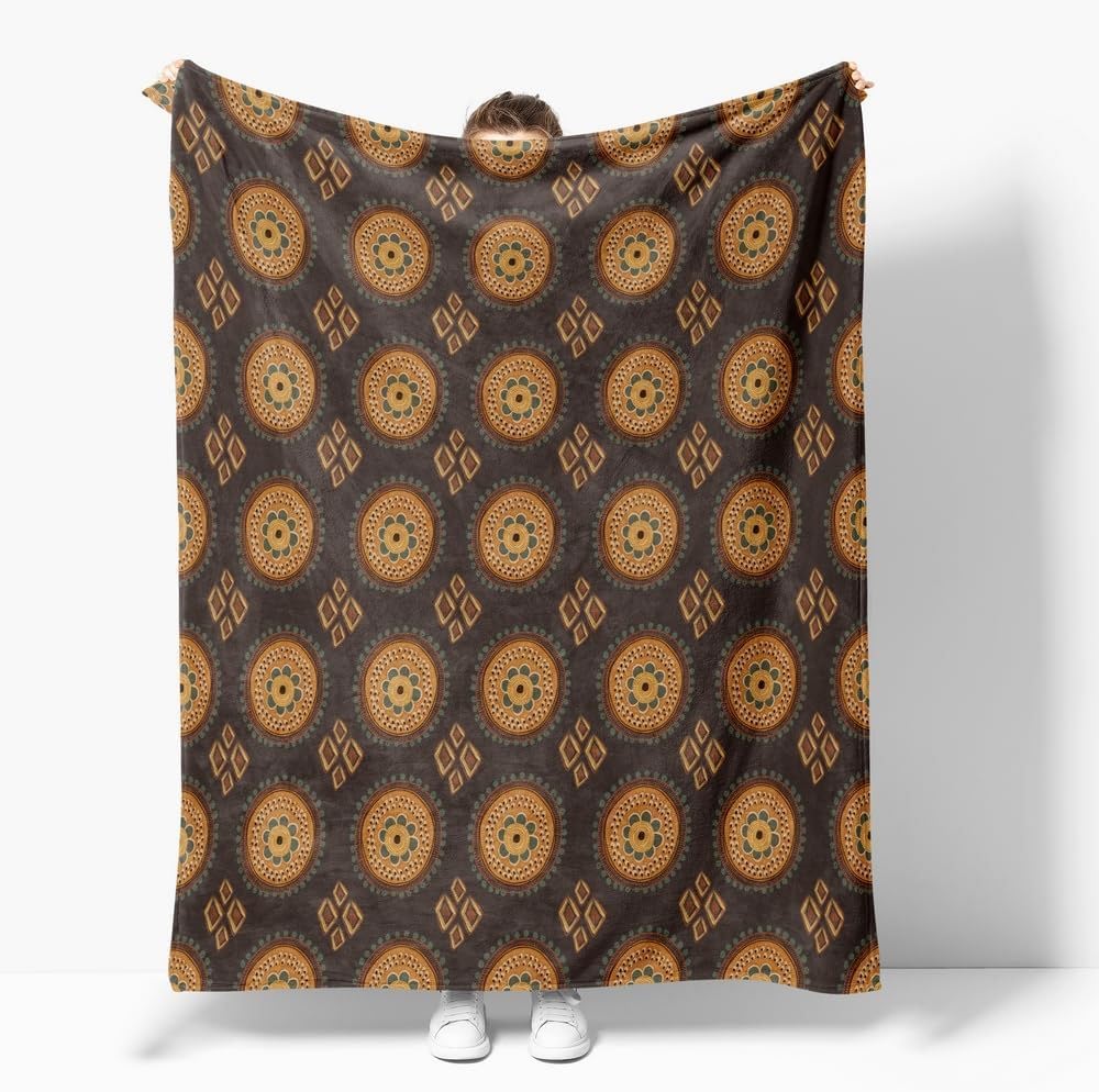 Fchen Art Boho Vintage Floral Soft Flannel Lightweight Abstract Throw Blanket for Living Room Decor, Farmhouse Gifts, Women & Girls, Brown, 75x100cm