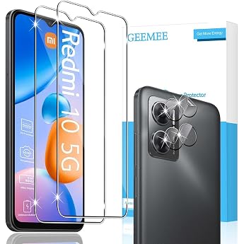 Screen Protector for Xiaomi Redmi 10 5G + Camera Protective Film 2 Pieces + 2 Pieces 9H Film Hardness Tempered Protective Glass High Sensitivity Screen Protector Transparent