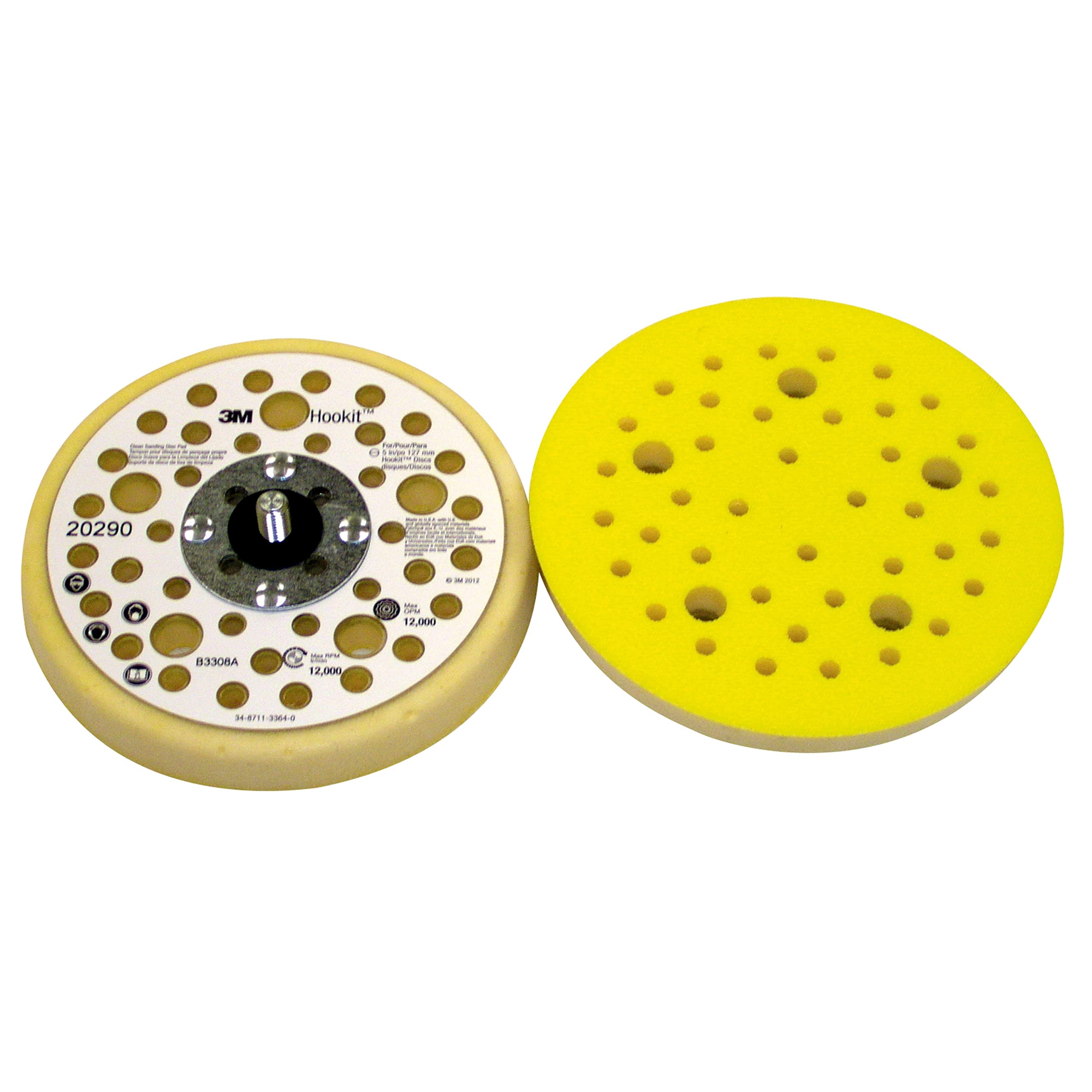 3M Hookit Clean Sanding Back-up Pad, 89925, 5 in x 11/16 in 5/16 in-24 External, 10 ea/Case, Yellow, 5/16-24 EXT