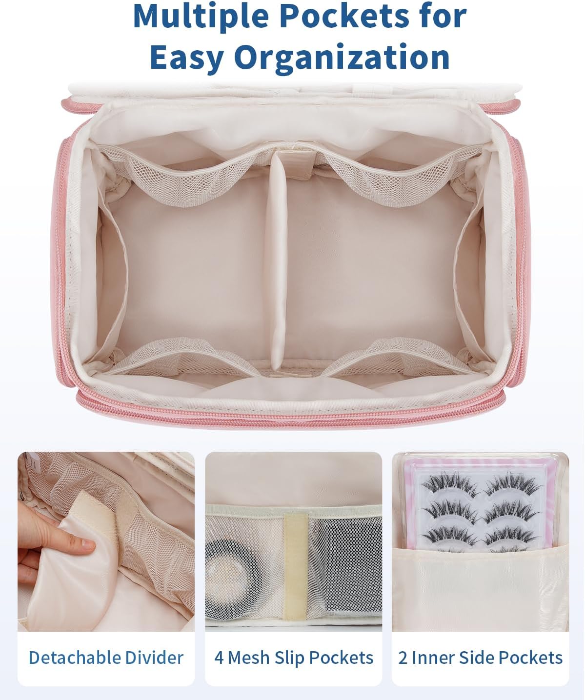 WANDF Travel Toiletry Bag for Women, Wide-open Large Makeup Bag with Handle, Puffy Makeup Organizer for Toiletries, Cosmetics, Accessories, Essentials (Dusty Pink) - Image 3