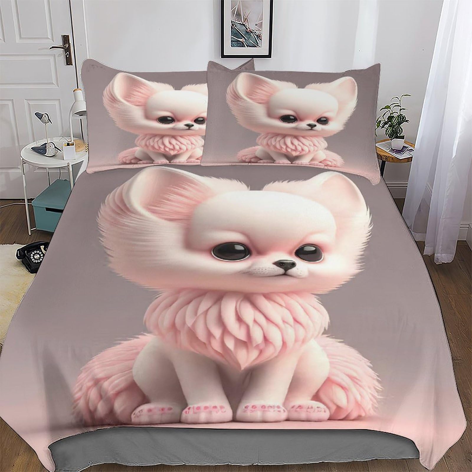 Housse de couette renard microfibre douce parure 3 pièces avec taie d'oreiller fermeture éclair