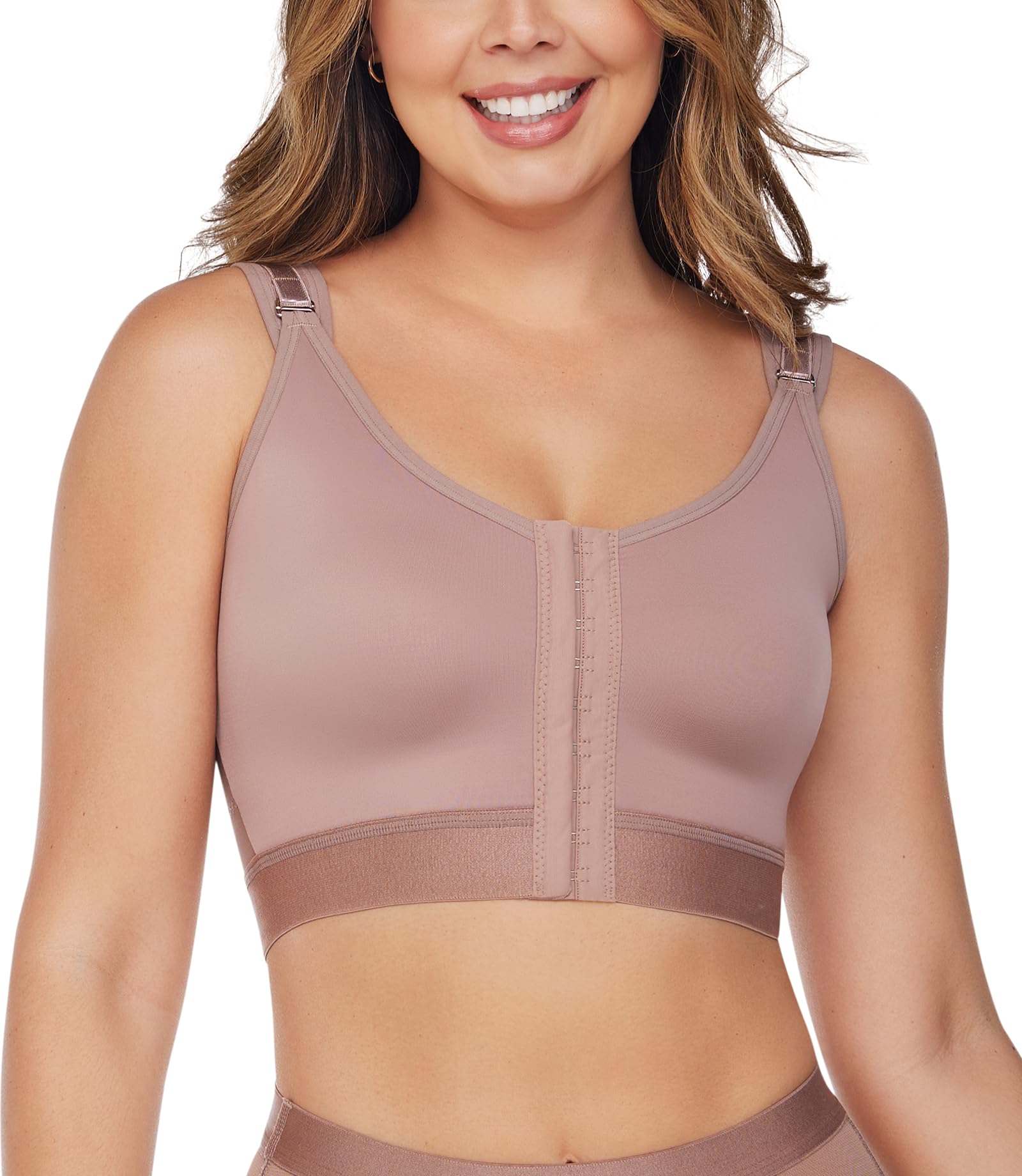 CURVEEZPost-Surgery Front Closure Wireless Bra, Compression Shapewear Top with Wide Straps for Breast Augmentation Recovery