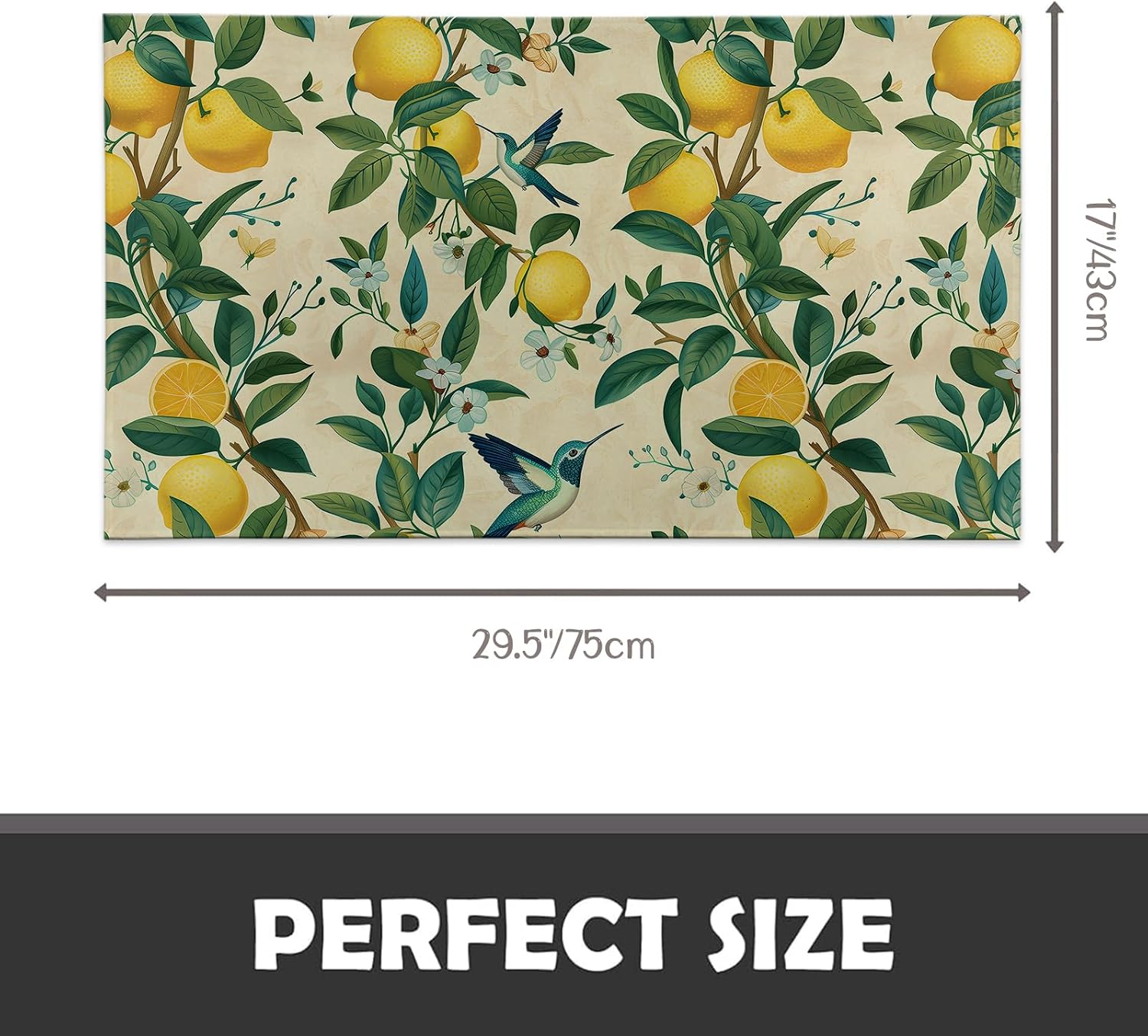 Lemon Tree and Hummingbird Indoor Door Mat, 17x29.5 Inch, Floor Area Rug for Entryway, Living Room, or Bathroom, Non-Slip Doormat, Citrus and Botanical Home Decor Rug Gifts