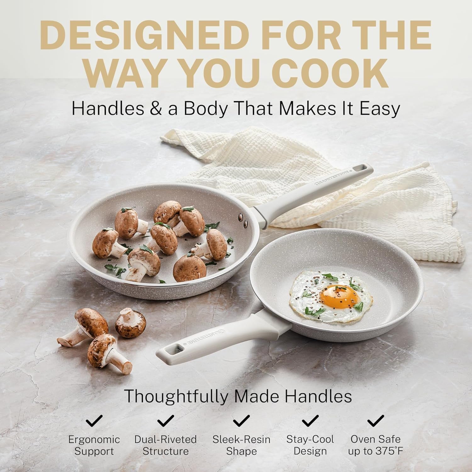 Granitestone Desert Collection 4Qt Saute Pan with Lid, 12 Inch Deep Frying Pan with Lid, Large Family Sized Nonstick Skillet, All in One Pan, Oven and Dishwasher Safe
