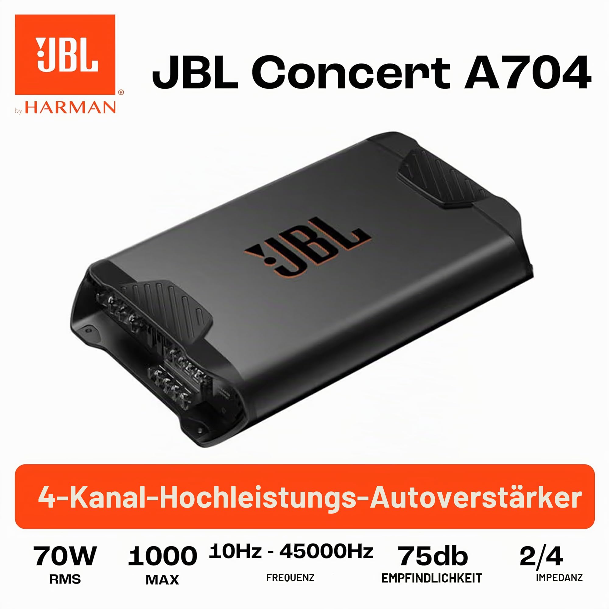 JBL Club A754 4-Kanal Endstufe Auto von Harman Kardon - KFZ Autoradio Verstärker - 4 x 75 Watt oder 2 x 200 Watt für 2 oder 4 Auto Lautsprecher