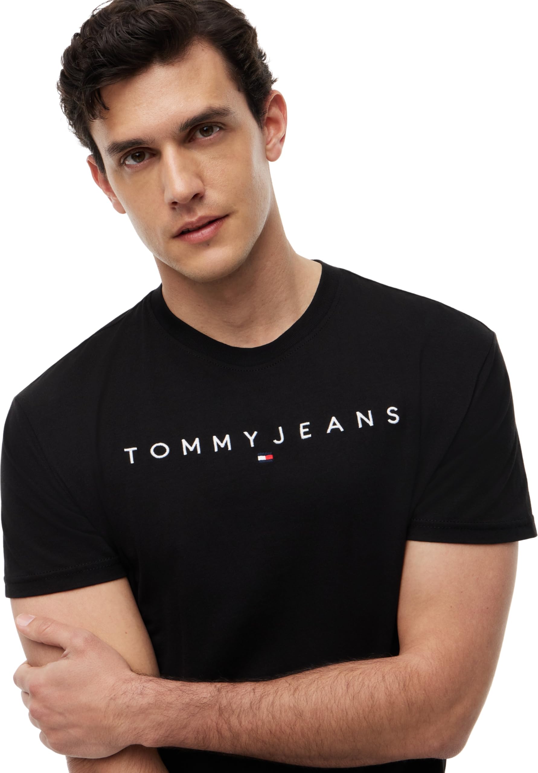 Tommy Jeans Męska koszulka TJM REG Linear Logo TEE EXT DM0DM20744BDS010 S/S, czarna (czarna), 4XL, czarny (czarny), 4XL Duże Rozmiary