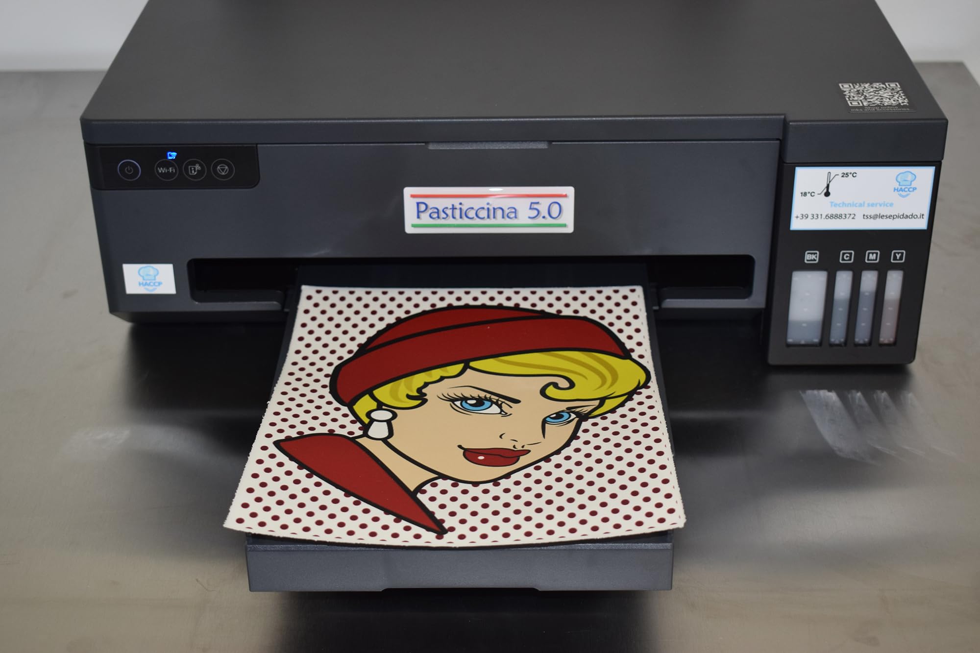 Stampante alimentare Pasticcina 5.0. Formato di stampa A5, A4 e A3 Lesepidado. Stampa fogli edibili con inchiostro alimentare 4 colori.
