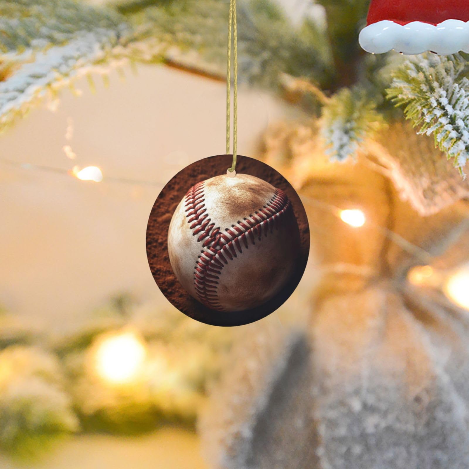 Christmas Ornaments for Christmas Tree Decoration Ceramic Hanging Baseball Ornament with Gold Ribbon Crafts Round Pendant for Keepsake Gifts Glass Xmas Decor Party Supplies