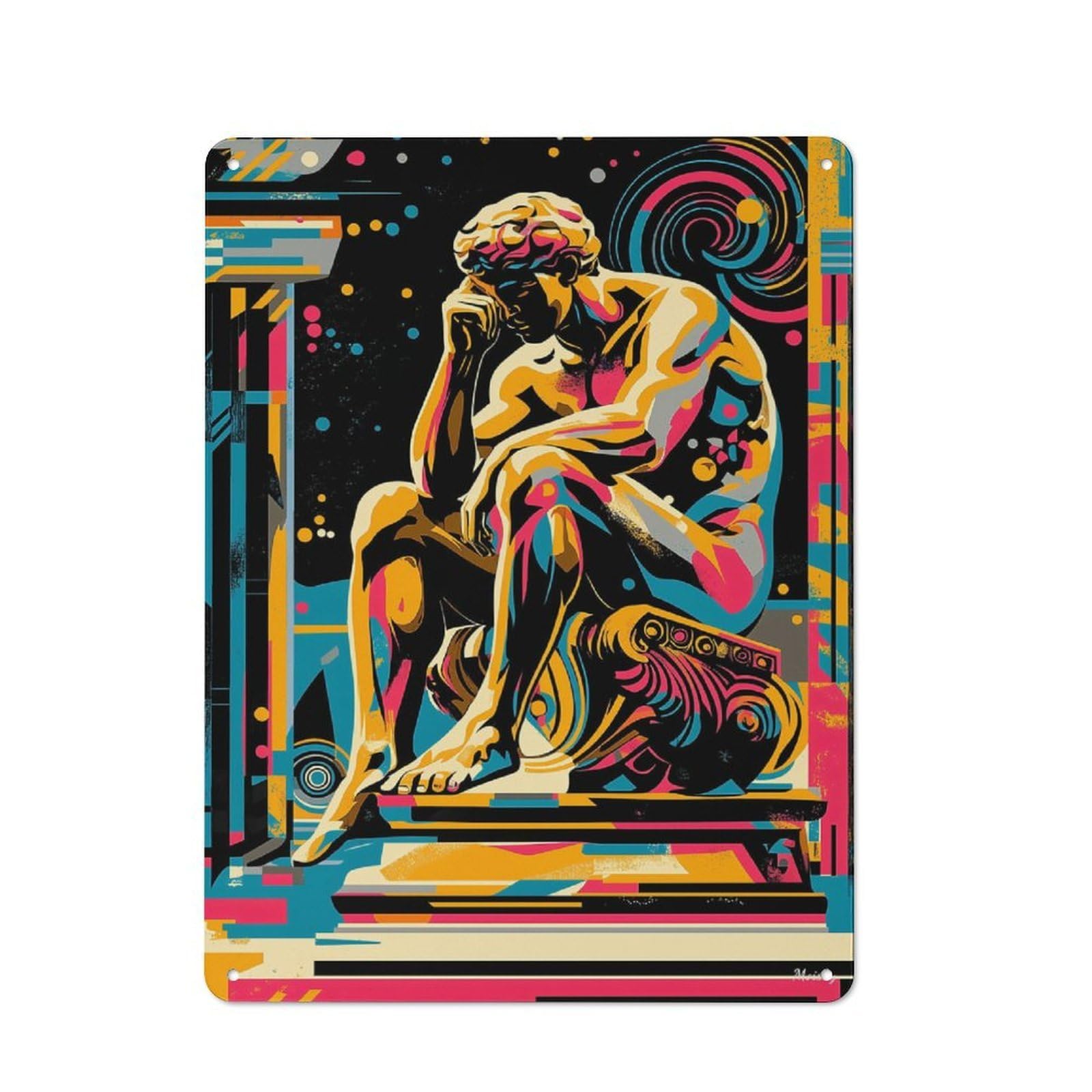 Junmoney Pop Art Vision Of The Thinker Metal Sign 40X30cm With For Hallway Wall, Rustic Decor, For Wall Display Collectors