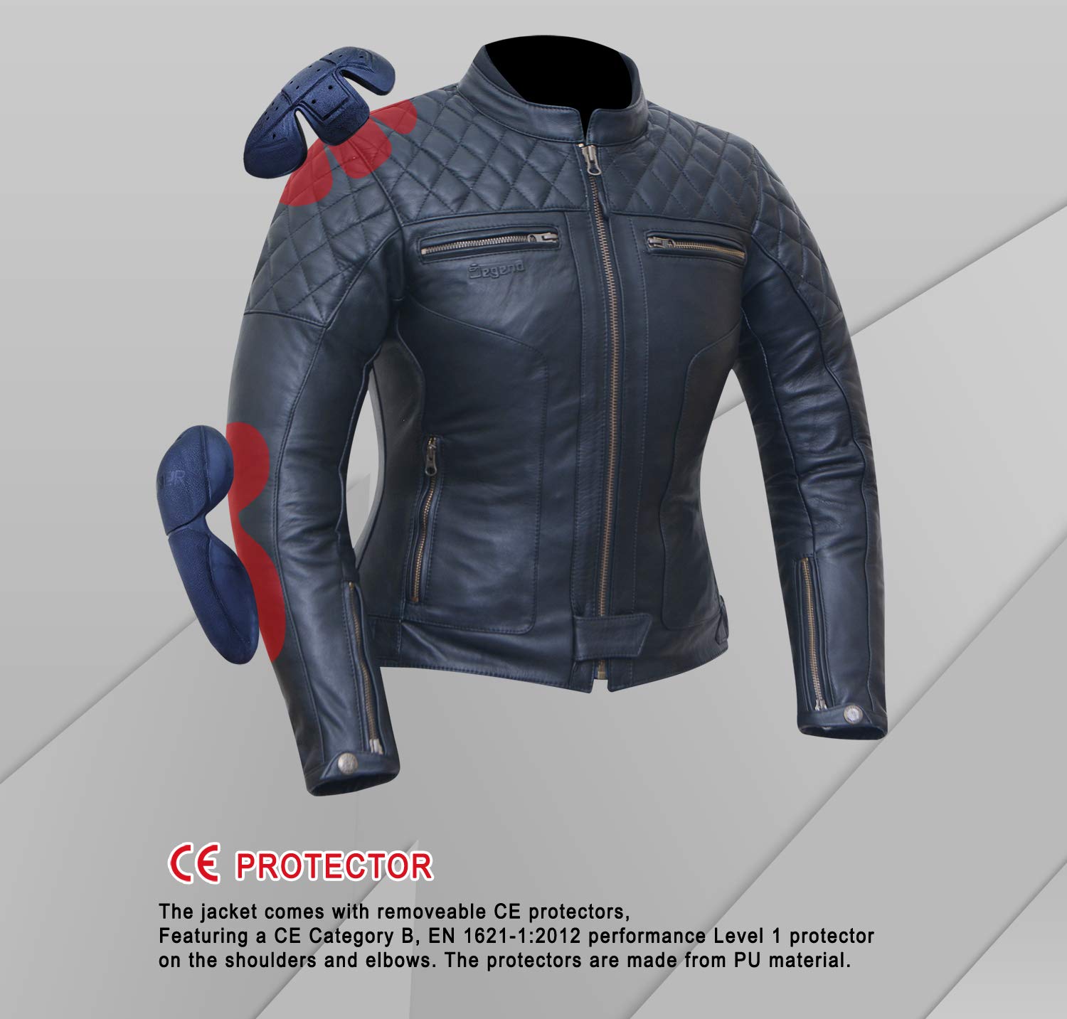 Classic Lady | Damen-Motorradjacke aus Leder mit herausnehmbarer Fleeceweste und herausnehmbaren Protektoren | Geprüft (EN 17092), 100% schwarzes Leder