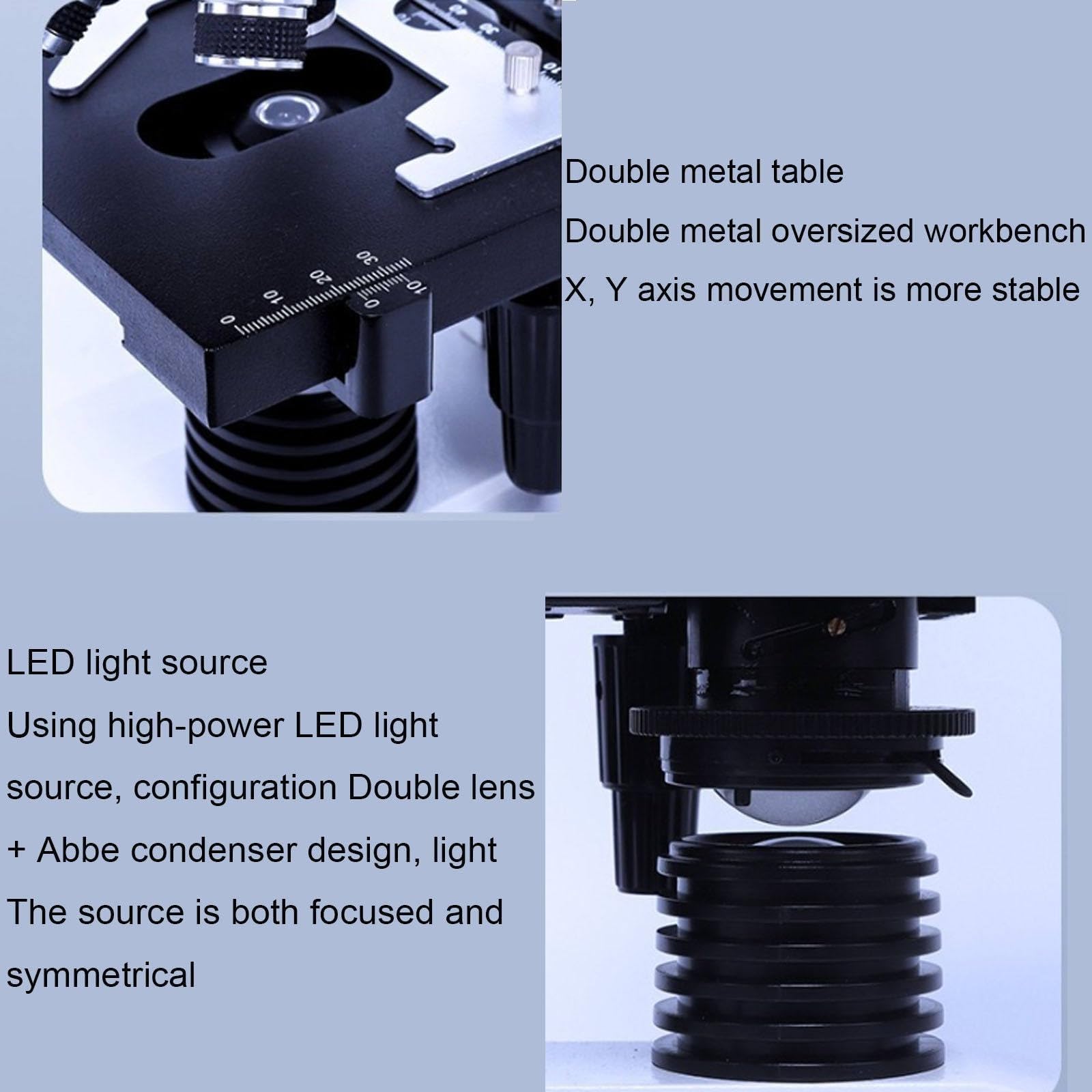 Mikroskop dla dorosłych dzieci, 40x-5000x mikroskop laboratoryjny trójokularowy klasy badawczej, regulacja światła LED, do laboratorium (White)