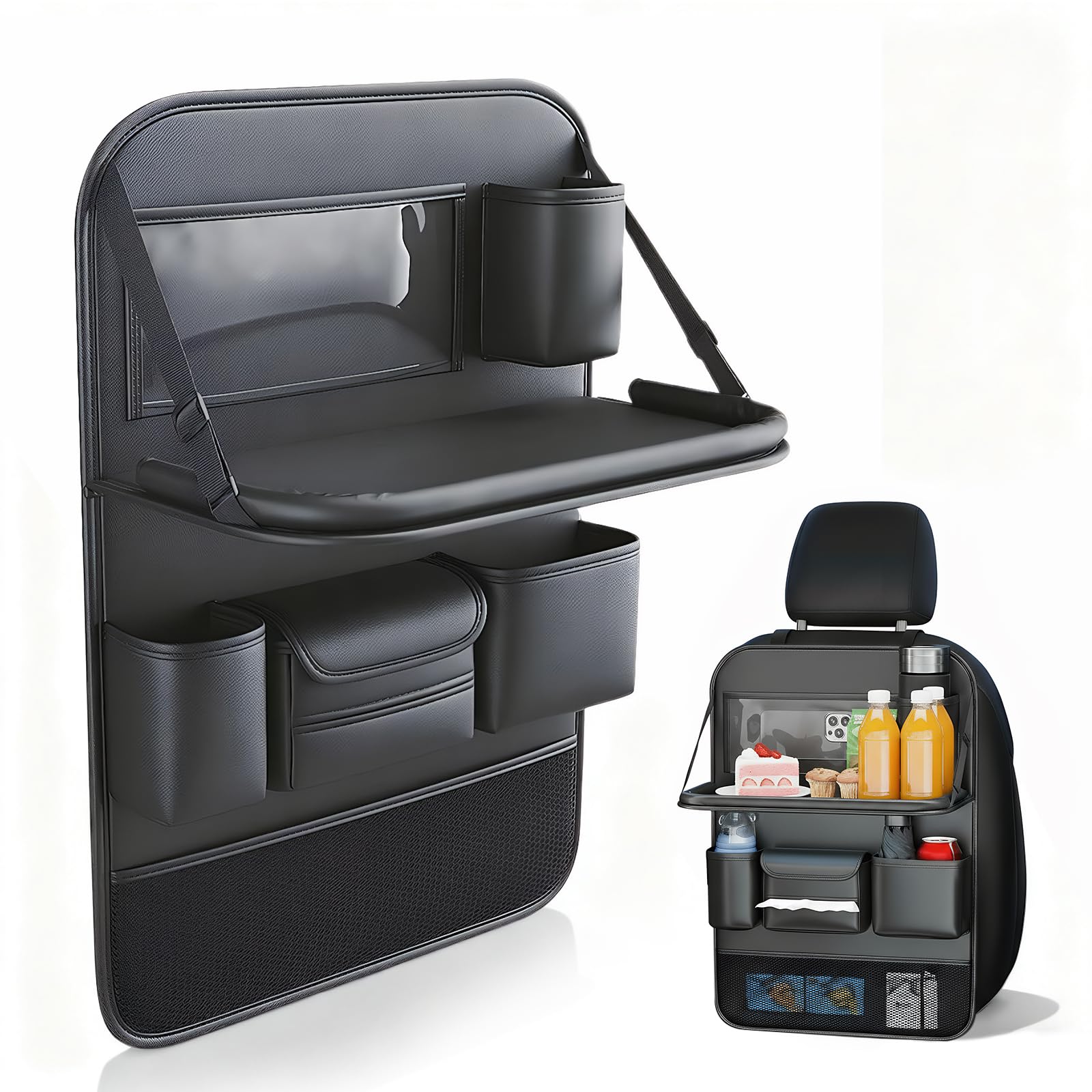 Luqixcey Auto Tisch Kinder Rücksitz mit Faltbarem Tisch & Tablet-Halterung,Auto Organizer Kinder,Kindersitz-Schutz für Reisen,Spielzeug & Snacks,Universal Passform Auto Rücksitz Organizer