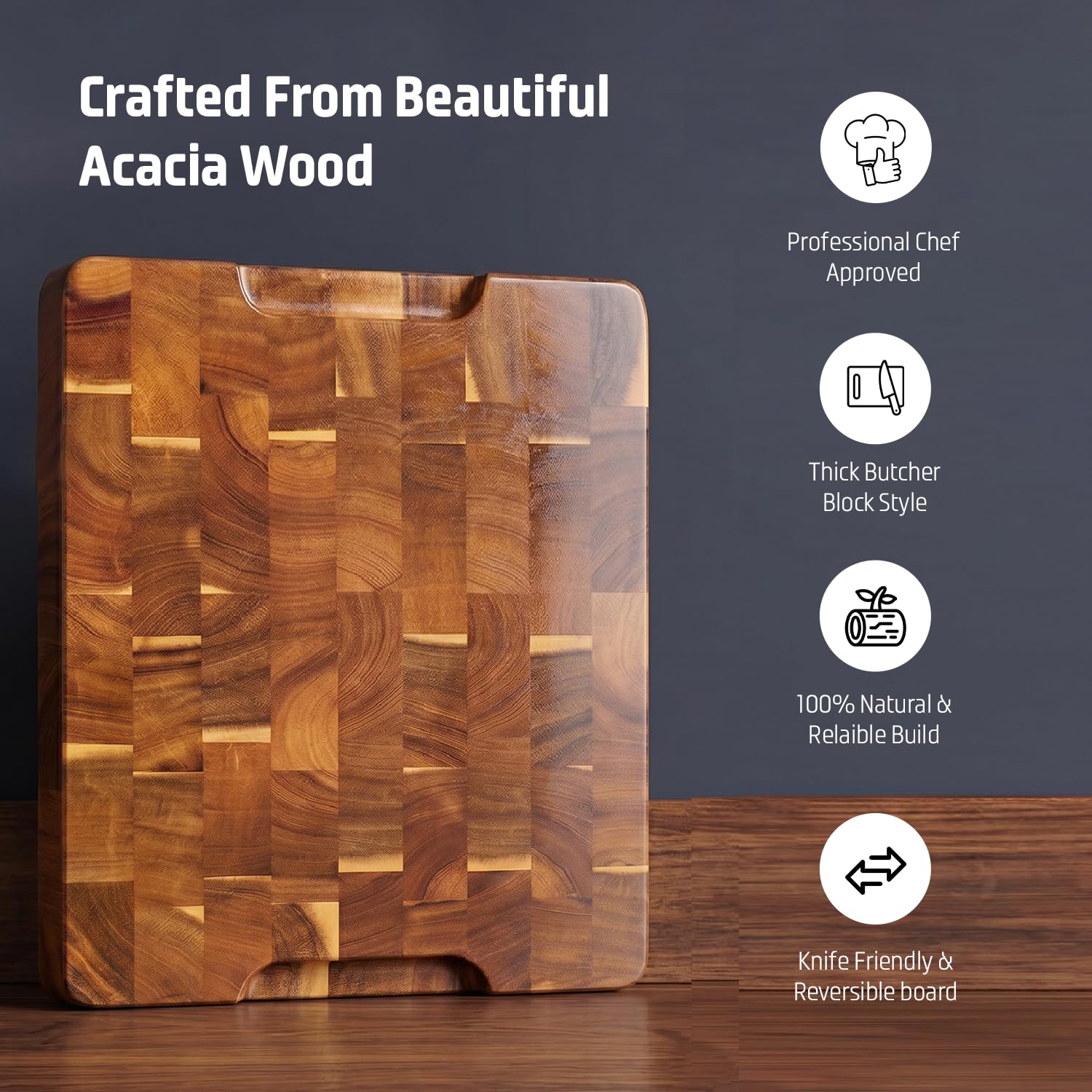 Tabla de cortar madera Grain Acacia con ranura de jugo | Bloques de carnicero de madera de acacia de grano grueso grande | Tabla de cortar | Tablero de charcutería | Tabla de queso |