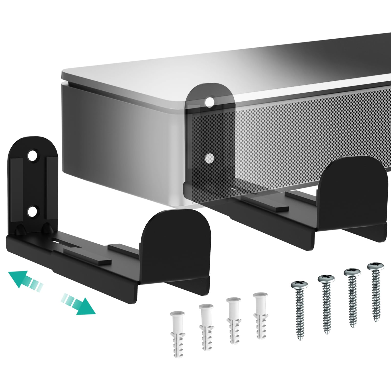 WALI Soundbar Wandhalterung, Universal Dual Lautsprecher Halterung Wand bis max. 15 kg, Soundbar Halterung am TV mit Tiefenverstellung 8,9-15,5 cm (SLK202), Schwarz