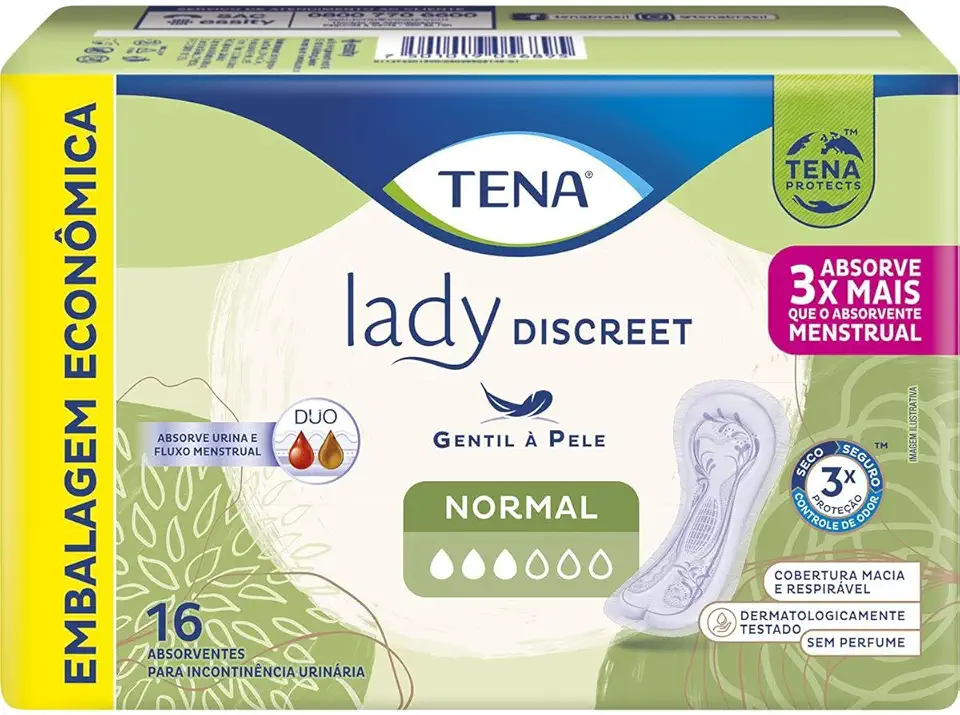 Tena Lady Discreet, Absorvente para Incontinência Urinária Leve, Normal, sem abas - 16 unidades