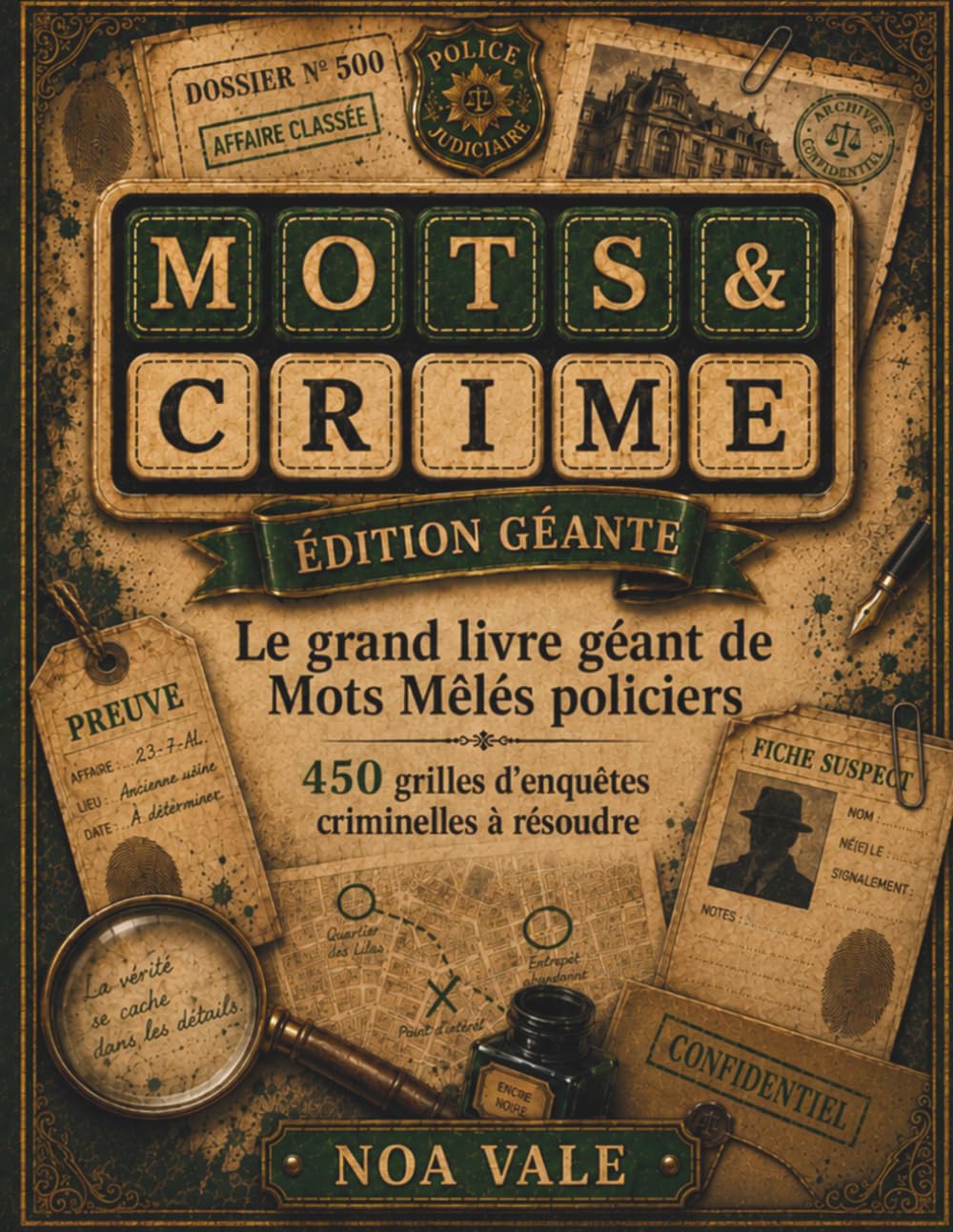 MOTS & CRIME – Édition Géante: Le grand livre de mots mêlés policiers avec 450 grilles d’enquêtes criminelles à résoudre