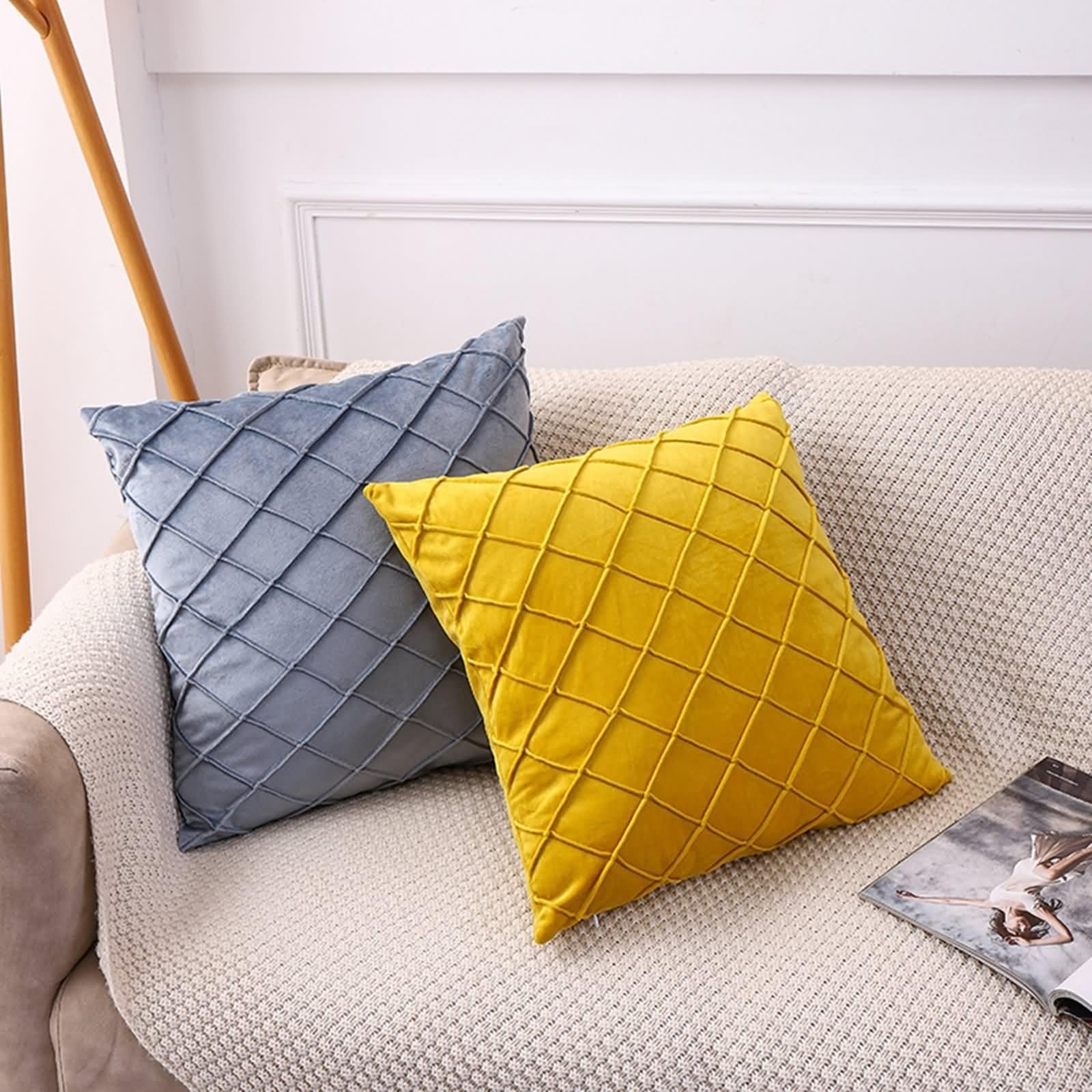 Velluto Federe Cuscini Grigio Decorativo Geometrico Fodere per Cuscino 30x50 cm