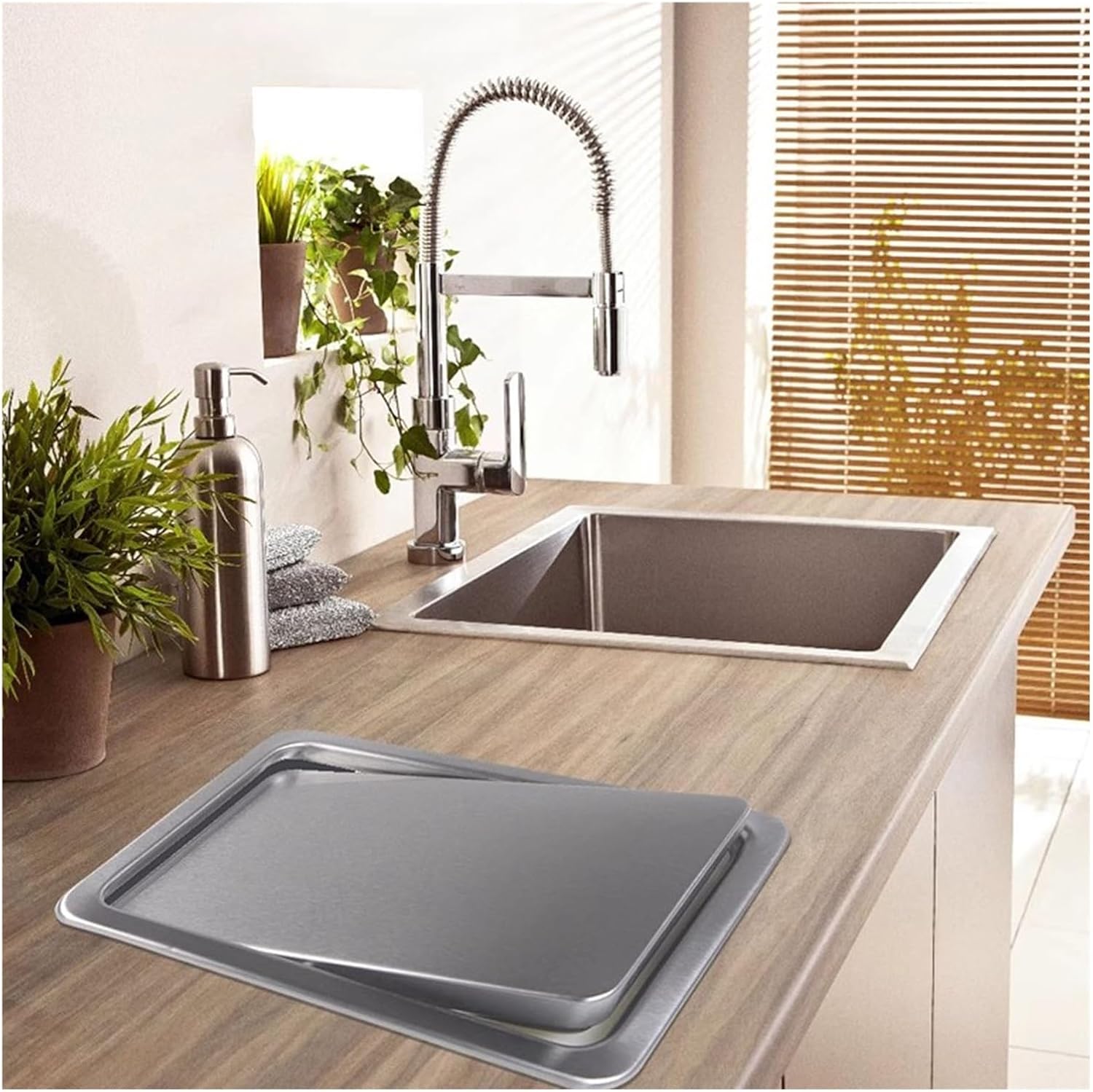 Bathroom Built-in Countertop Trash Can Cover Waste Chute Lid, Rectangular Recessed Trash Bin Covers, 304 Stainless Steel Waterproof Waste Flip Door(Silver,9.3x6-9.8x6.7in Opening)