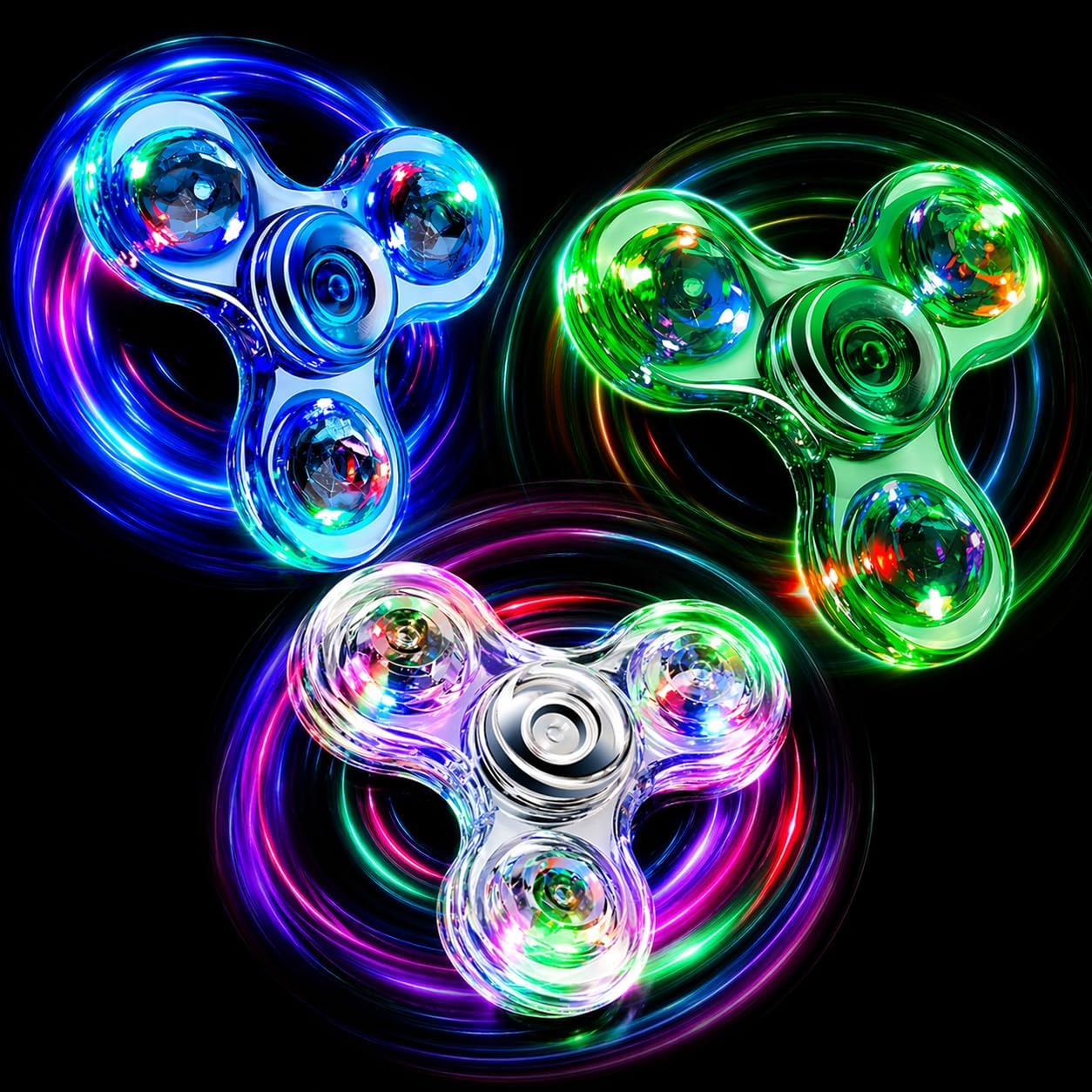 3-Pack Fidget Spinners, LED Light Up Fidget Toy for Kids and Adult, Glow in The Dark Stress Relief Toys, Party Favors and Gifts for Girls Boys, Hand Spinner for Focus Anxiety ADHD