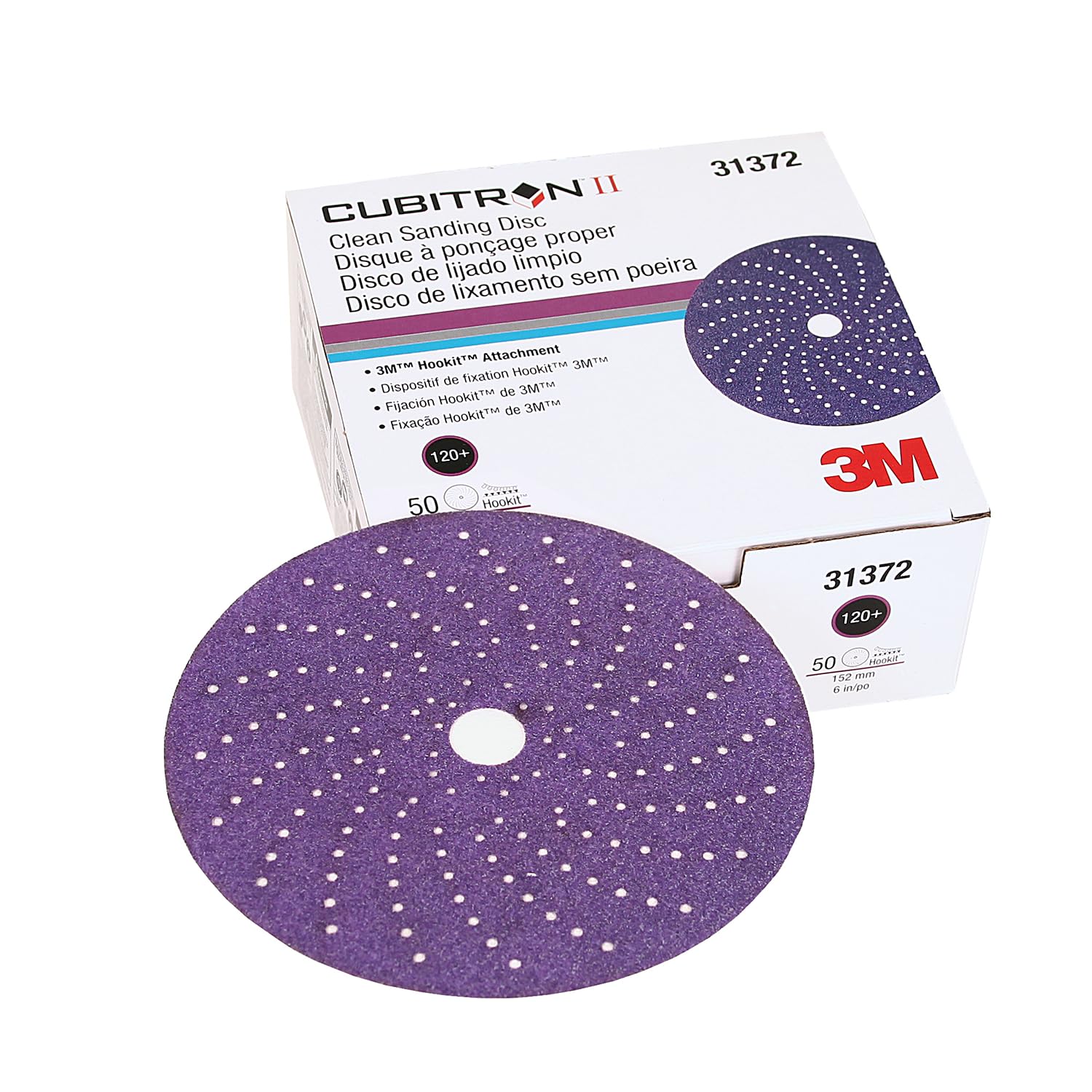 3M Cubitron II 31368 Hookit - Disco abrasivo de lijado limpio, 5 pulgadas, 150+, 50 discos, lijado automotriz