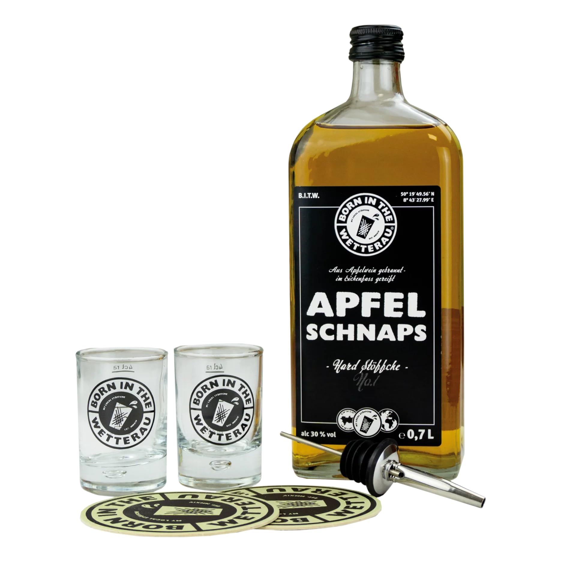 BitW Apfelschnaps Set | Geschenk Set | Schnapsgläser | Ausgießer | Born in the Wetterau
