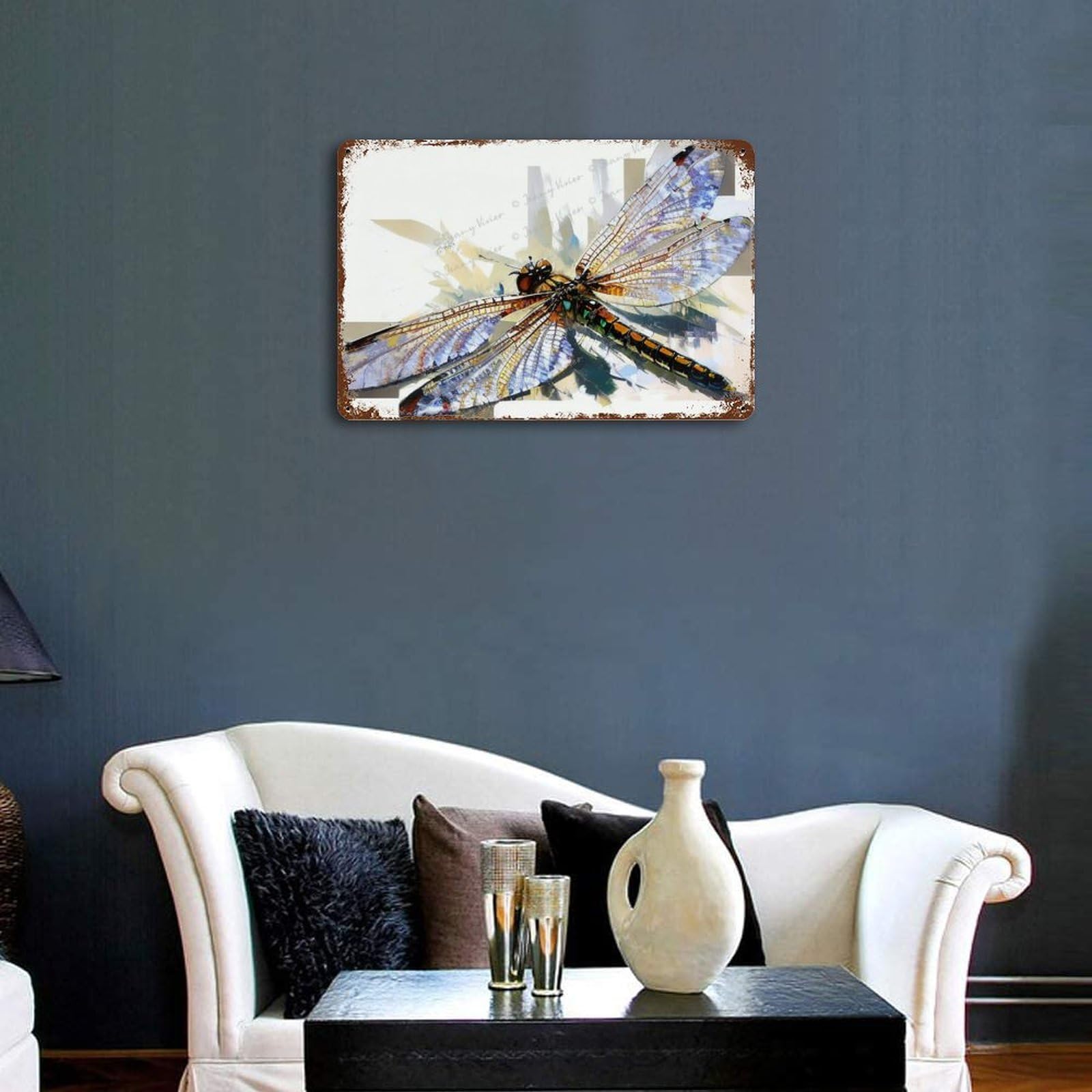 Targa in metallo con libellula e fiore, divertente, decorazione da parete retrò per casa, cancello, giardino, bar, ristoranti, bar, uffici, negozi, pub, club, regalo per casa, caffè, decorazione da