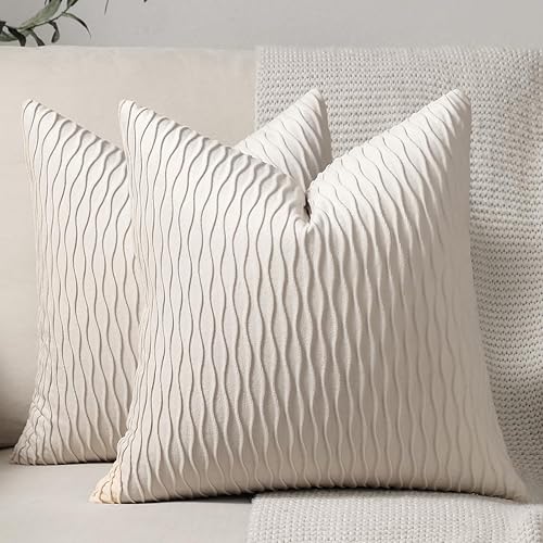 Miniatura 8 de DEZENE - Fundas decorativas para cojín, diseño de rayas 2 fundas cuadradas de terciopelo, para sofá rústico