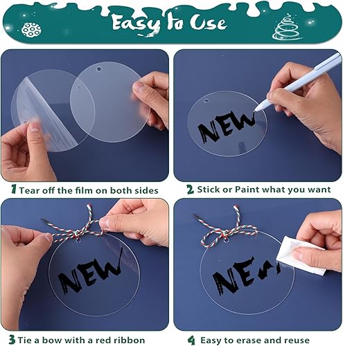 Miniatura 5 de 10 piezas de adornos acrílicos en blanco de 4 pulgadas, círculos transparentes redondos de disco transparente con agujero para llavero de vinilo,