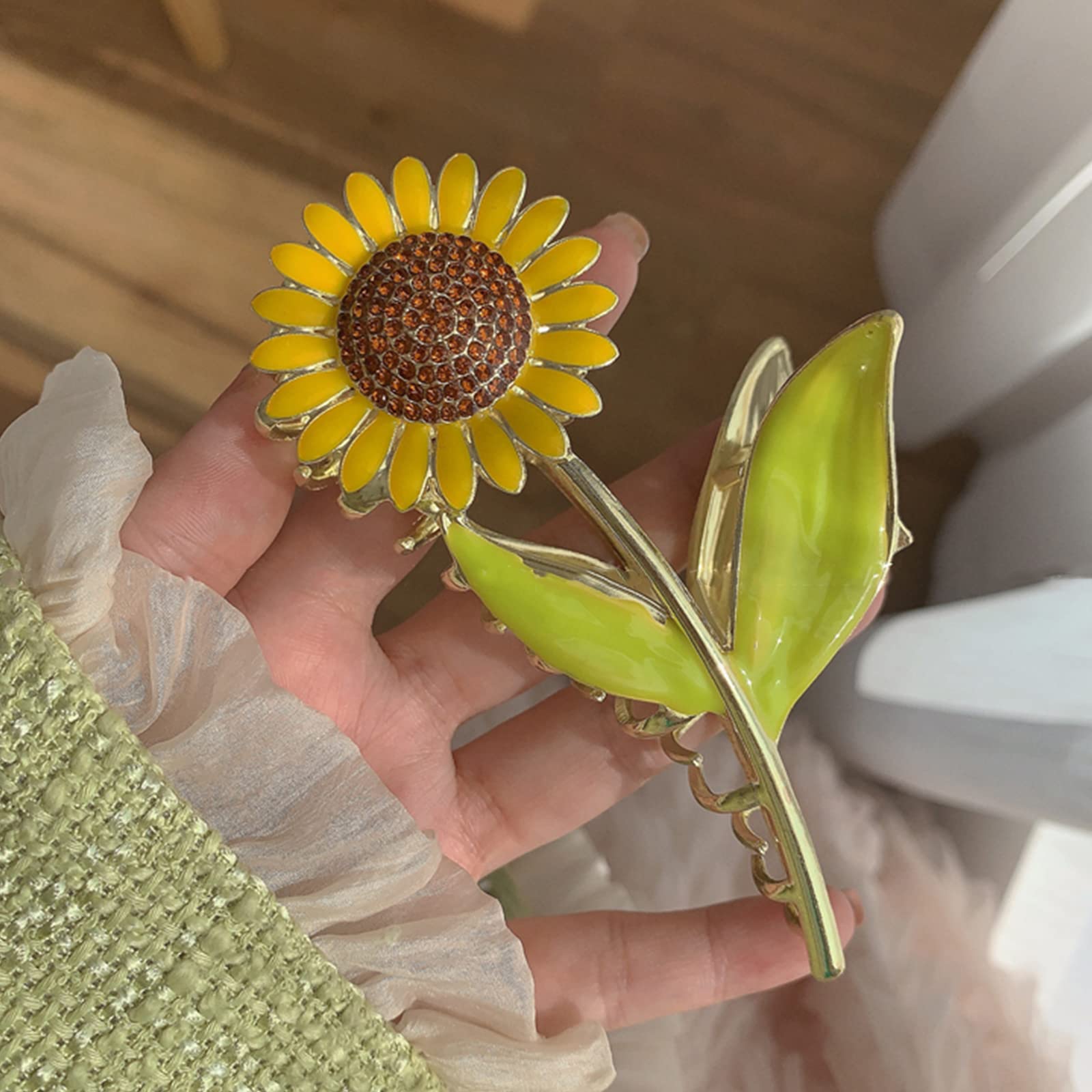 Flower Claw Clips Large Metal Hair Clips Sunflower Hair Clip Flower Hair Claw Clips with Rhinestones Strong Hold Claw Clip Hair Clips Women Nonslip for Thicken Hair Curly Straight Long Hair - Image 3