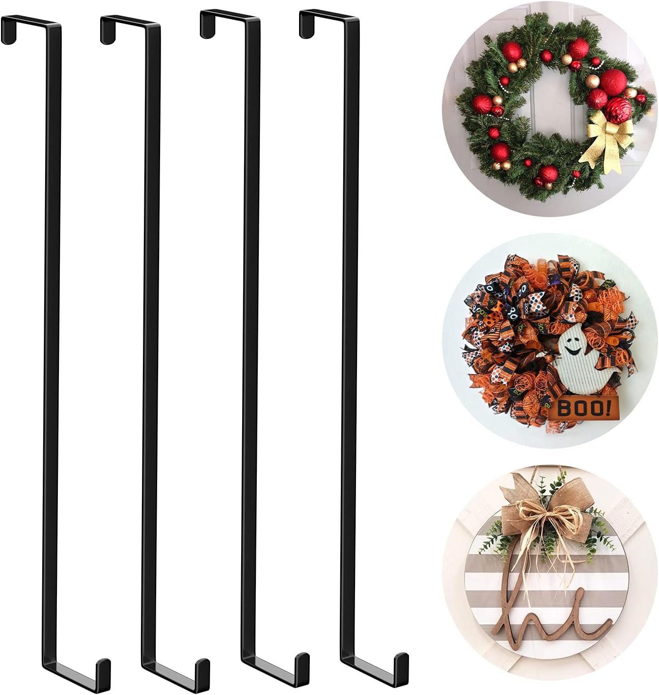 Over The Door Hooks 14”, 4 Pack Door Hanger Hook Z-Shaped Wreath Hanger Fits for 1-3/8” & 1-3/4” Door Widths, Sturdy Metal Door Hooks for Hanging Christmas Wreath, Towels, Coats, and More (Black) : Industrial & Scientific