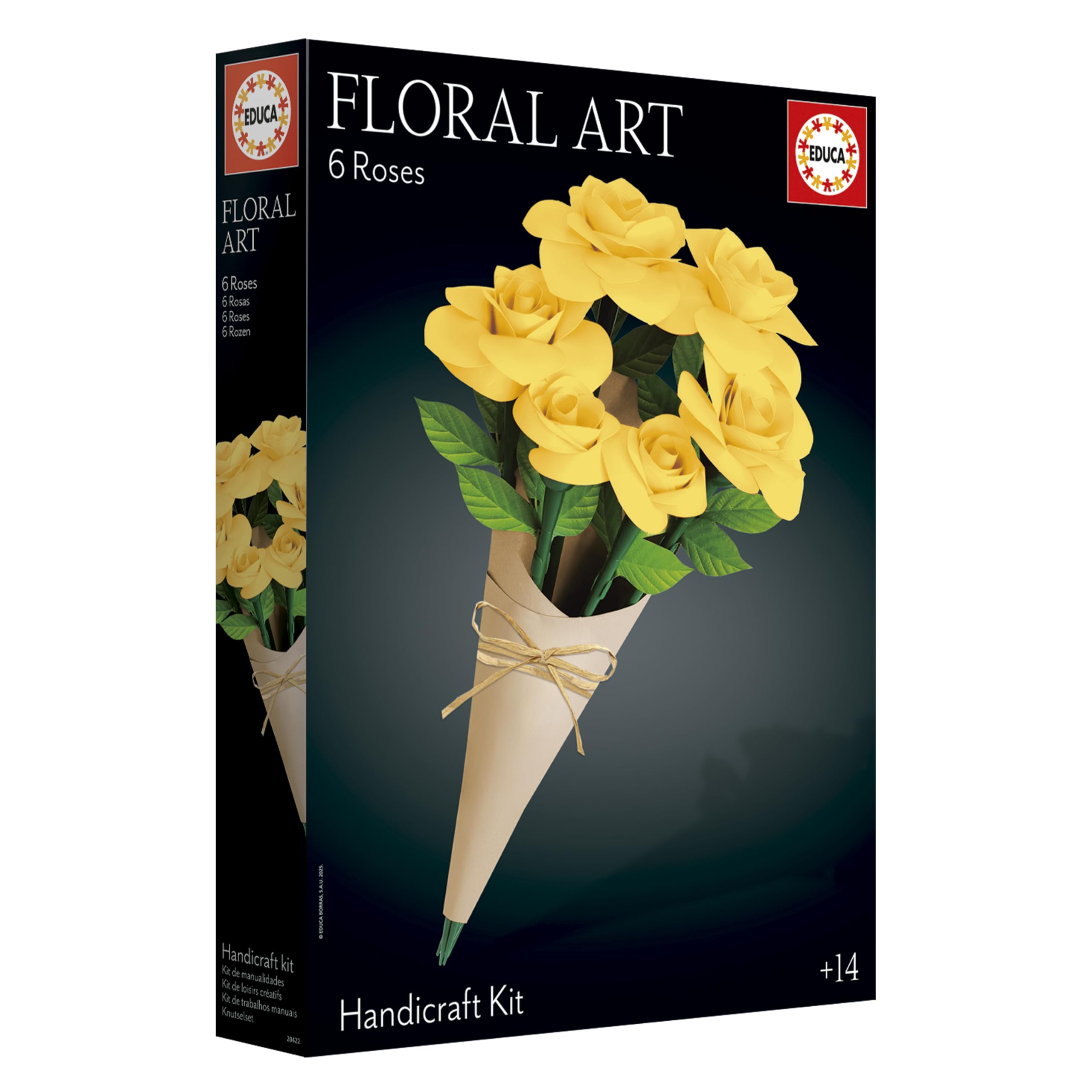 Educa - Ramo 6 rosas amarillas Floral Art | Kit de manualidad para realizar seis rosas de papel sin necesidad de pegamento, ni tijeras. A partir de 14 años (20422)