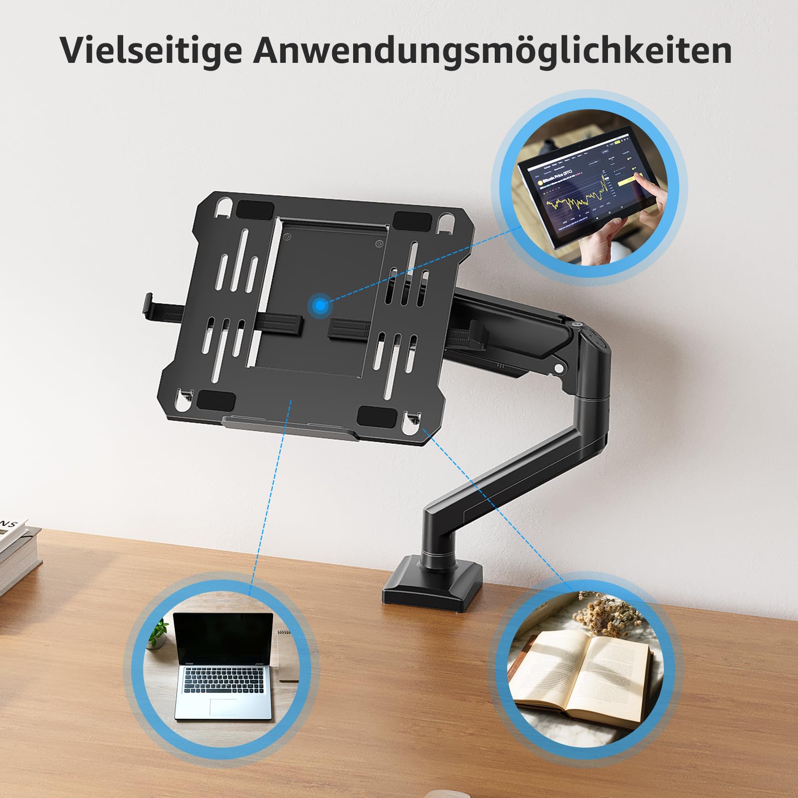 MOUNTUP Monitor Halterung mit Laptopablage, 2 in 1 verstellbare Laptop Armhalterung für 14-17 Zoll-Notebooks und 32 Zoll-Monitore, für bis zu 10 kg, EU3717