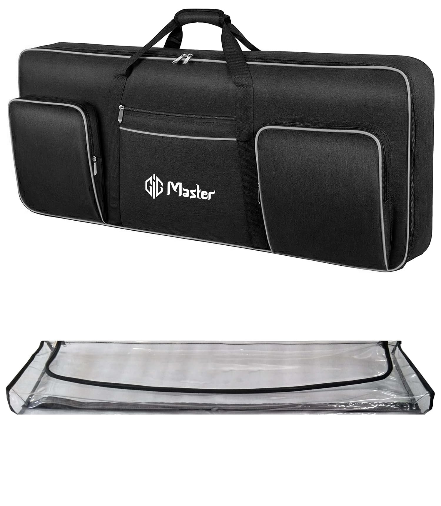 GIG Master Heavy Padded Keyboard Bag/Cover/Case for Yamaha PSR-I300, I400, I500 61 Keys Keyboard with Transparent Dust Cover & Double Pocket(Black & Grey)-image-15