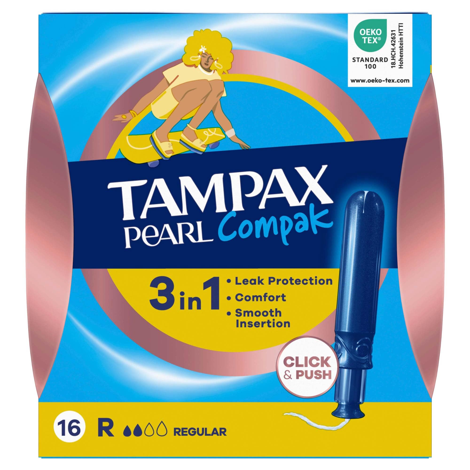Tampax Pearl Compak zwykłe tampony z aplikatorem X 16, połączenie komfortu, ochrony i dyskrecji Tampax N°1