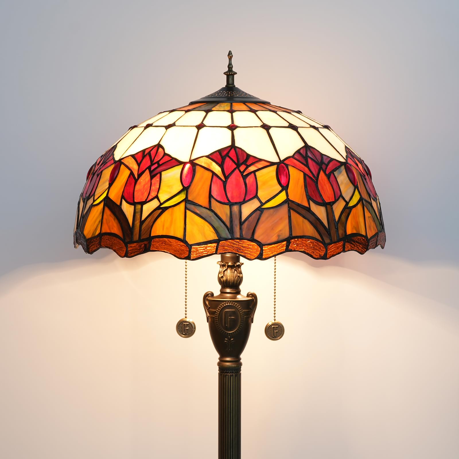 Lampa podłogowa Tiffany w stylu czerwonego tulipana Lampa podłogowa ze szkła witrażowego Jasne oświetlenie Rustykalna lampa stojąca do dekoracji wnętrz Salon Sypialnia