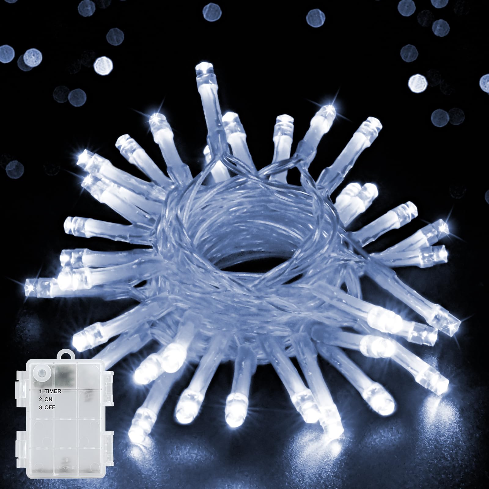 Gcstnn Battery Fairy Lights, 3M 30 LED Fairy Lights Battery Operated with Timer, IP65 Waterproof String Lights for Jar Garden Camping Christmas Indoor Outdoor Decorations, Cool White — image 1