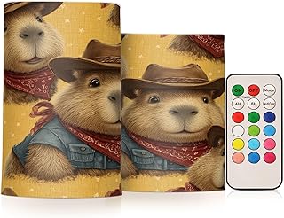 Cowboy Guinea Pigs Pattern Flameless Candles with Remote and Timer Pillar Set of 2 Flickering Led Battery Operated Candles for Home Holiday Party Wedding Decor (Not Include Battery),