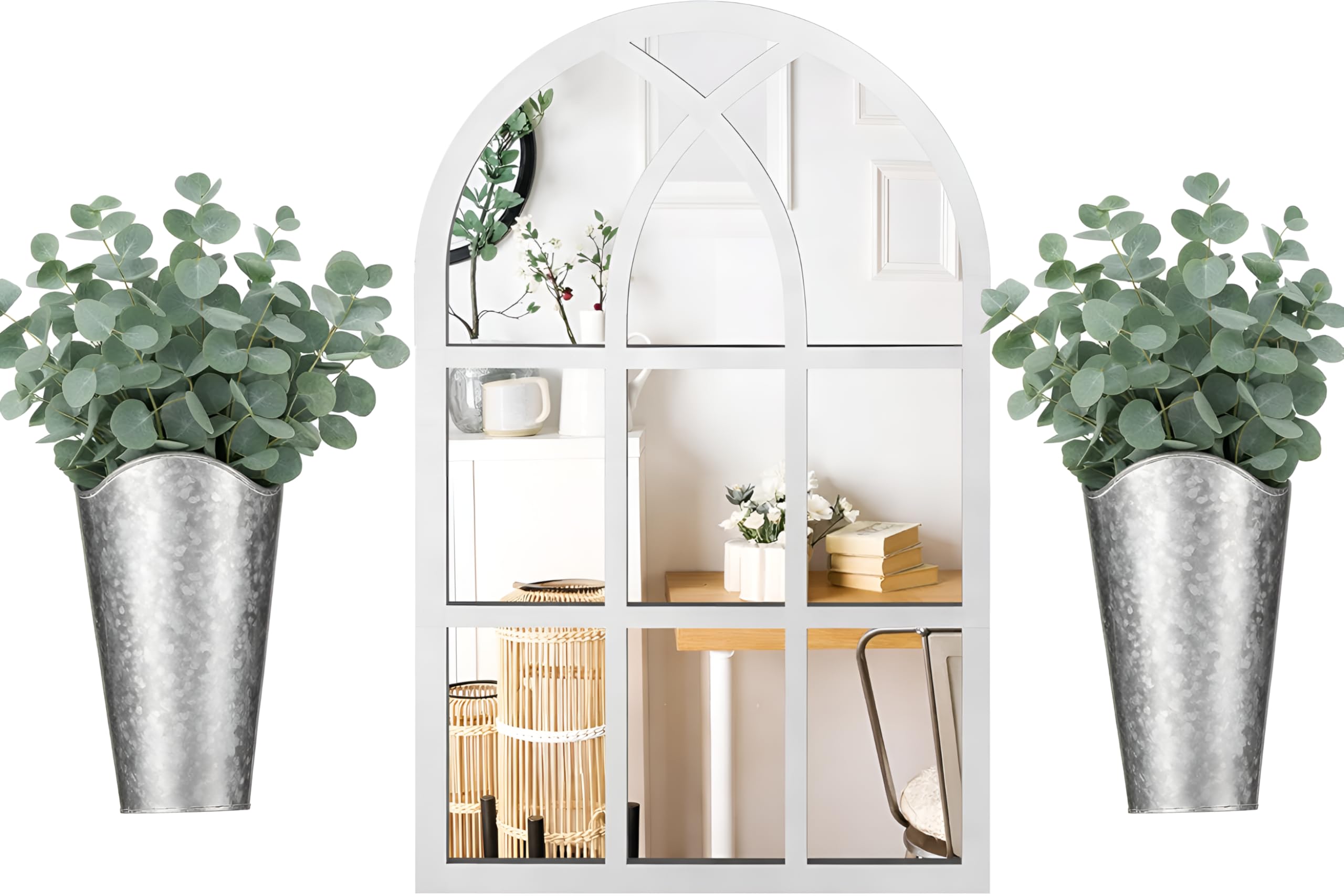 Vases en métal pour maison et miroir mural style verrière