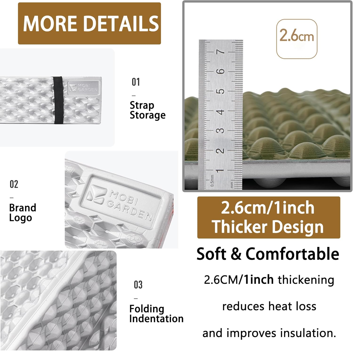 Windhike R2.6 3-Season Foam Sleeping Pad, 1inch Thickened Ultralight Closed Cell Camping Mattress with Bandage, Waterproof Thermal Folding Sleeping Pad Suitable for Backpacking, Camping